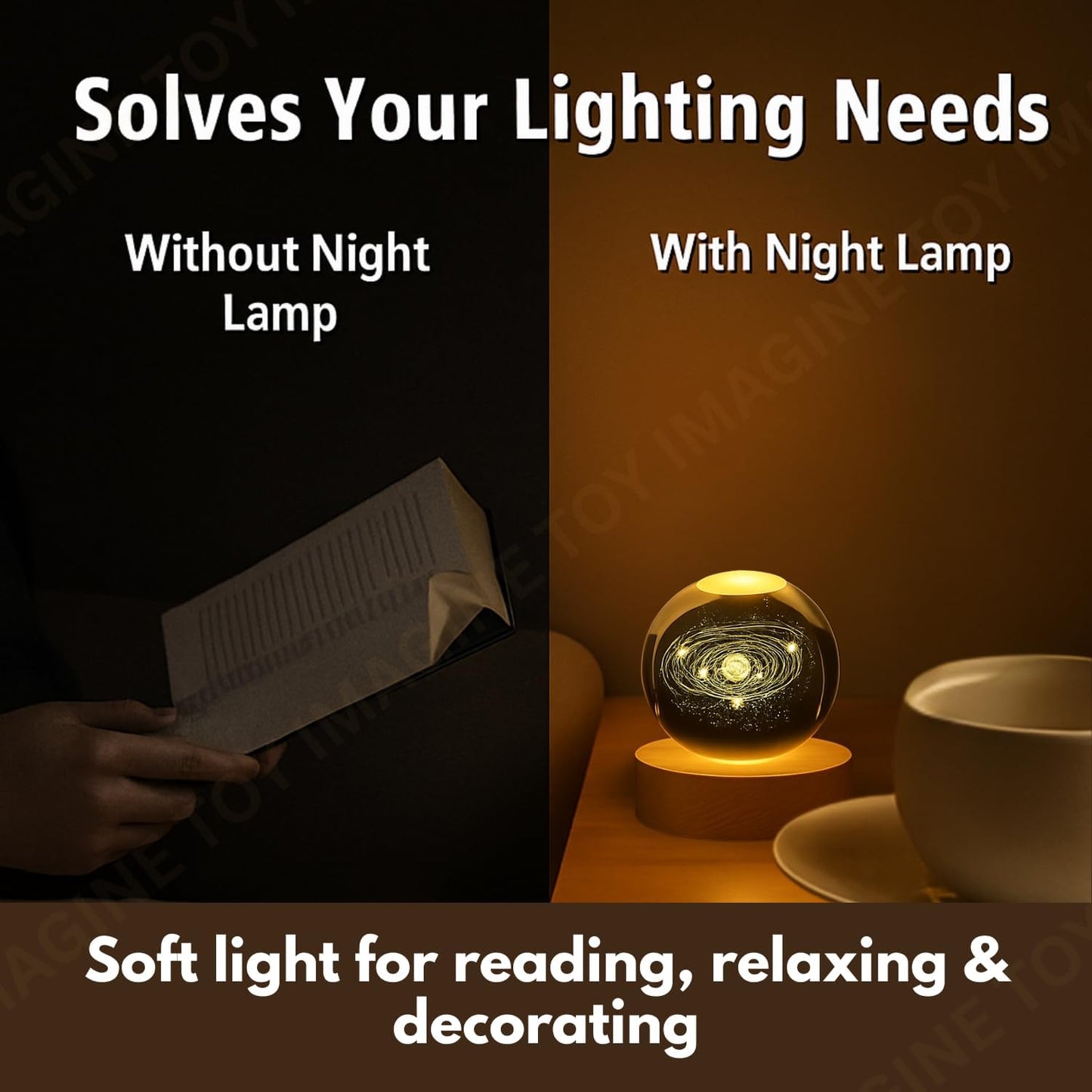 3D Crystal Moon Lamp | Engraved Crystal Ball LED Night Light with Wooden Base, USB Powered | Romantic Home Décor & Valentine Day Gift for Her, Him & Couples (Warm White)