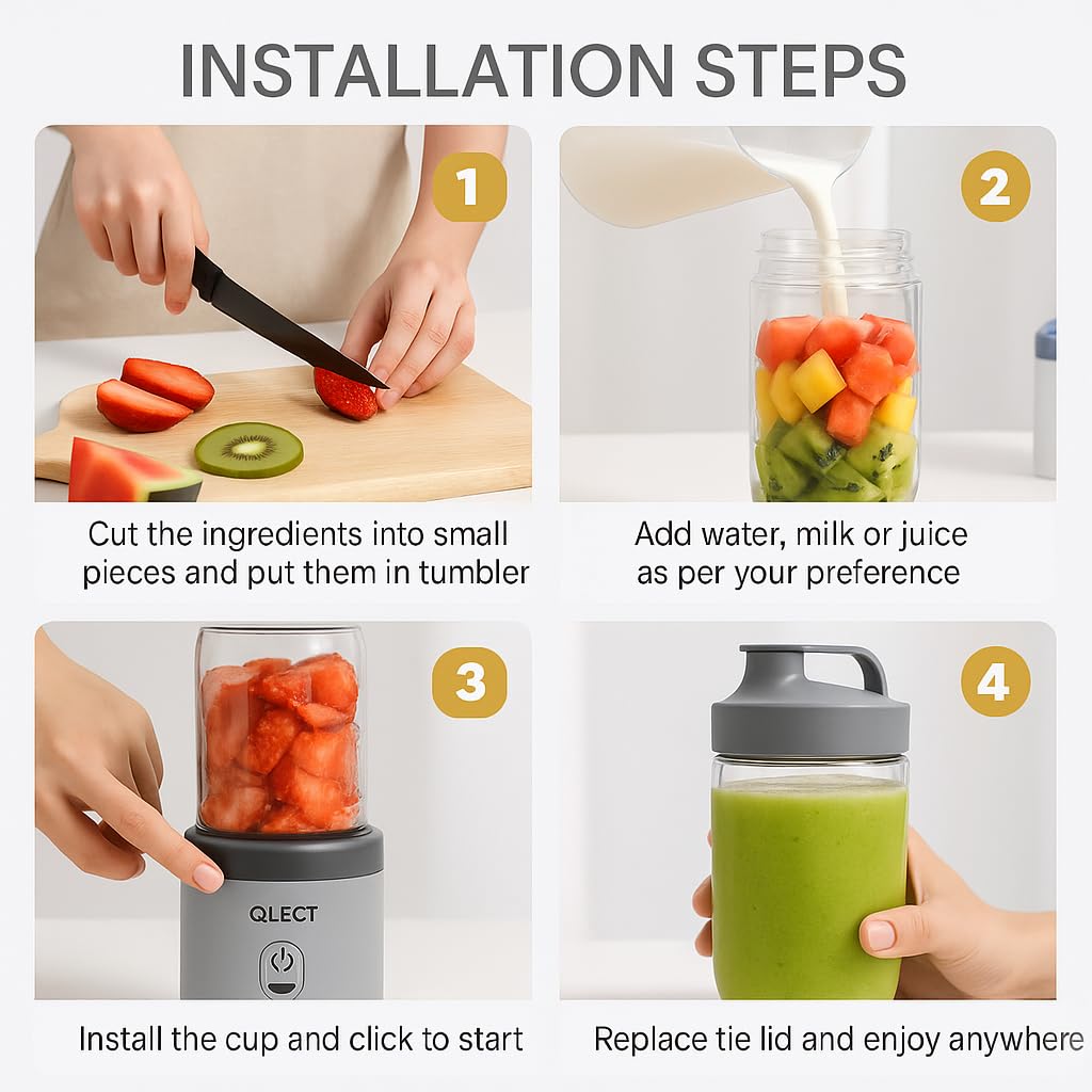 Portable Blender Electric Juicers Fruit Mixers USB Rechargeable Smoothie Mini Personal Juicer 6 Blades 3Gears With 1500 Mah Rechargeable Battery-Smoothie Blender
