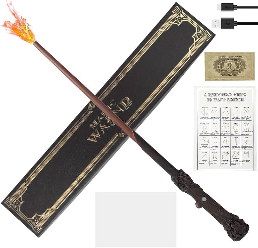 Real Fireball Flame Magic Wand with Fire Ball Effect 38cm – Wizard Wand for Kids & Adults, Cosplay Prop, Magic Toy Stick for Halloween Party, Birthday Gift, Fantasy Collectible