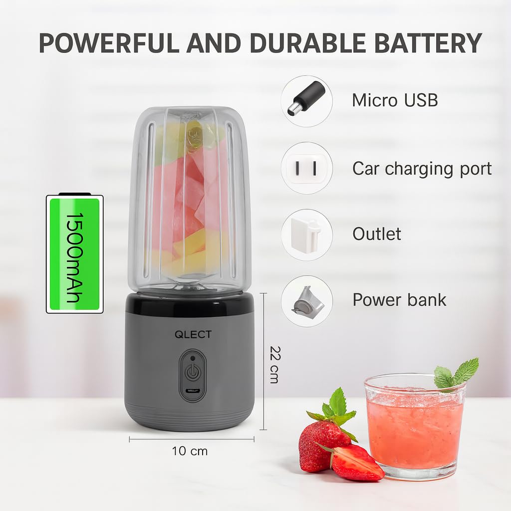 Portable Blender Electric Juicers Fruit Mixers USB Rechargeable Smoothie Mini Personal Juicer 6 Blades 3Gears With 1500 Mah Rechargeable Battery-Smoothie Blender