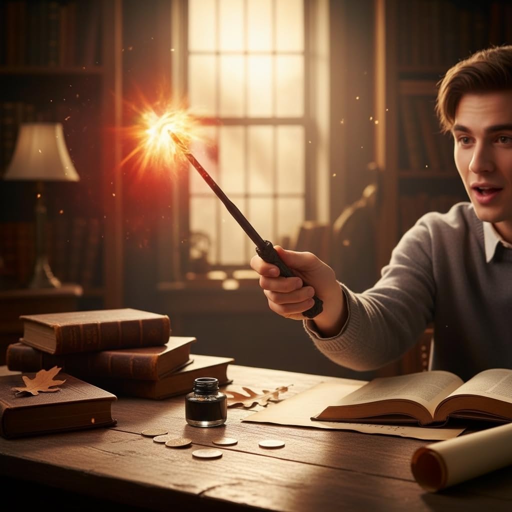 Real Fireball Flame Magic Wand with Fire Ball Effect 38cm – Wizard Wand for Kids & Adults, Cosplay Prop, Magic Toy Stick for Halloween Party, Birthday Gift, Fantasy Collectible