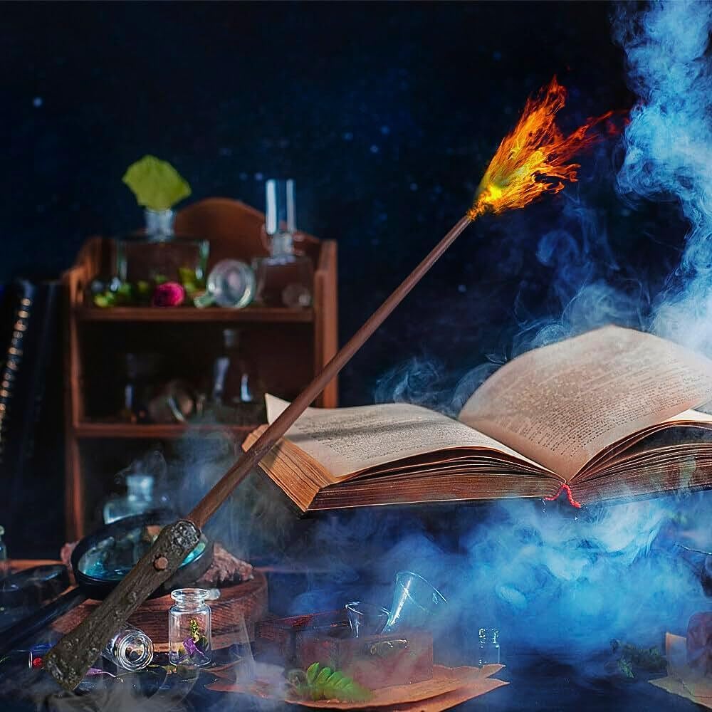 Real Fireball Flame Magic Wand with Fire Ball Effect 38cm – Wizard Wand for Kids & Adults, Cosplay Prop, Magic Toy Stick for Halloween Party, Birthday Gift, Fantasy Collectible