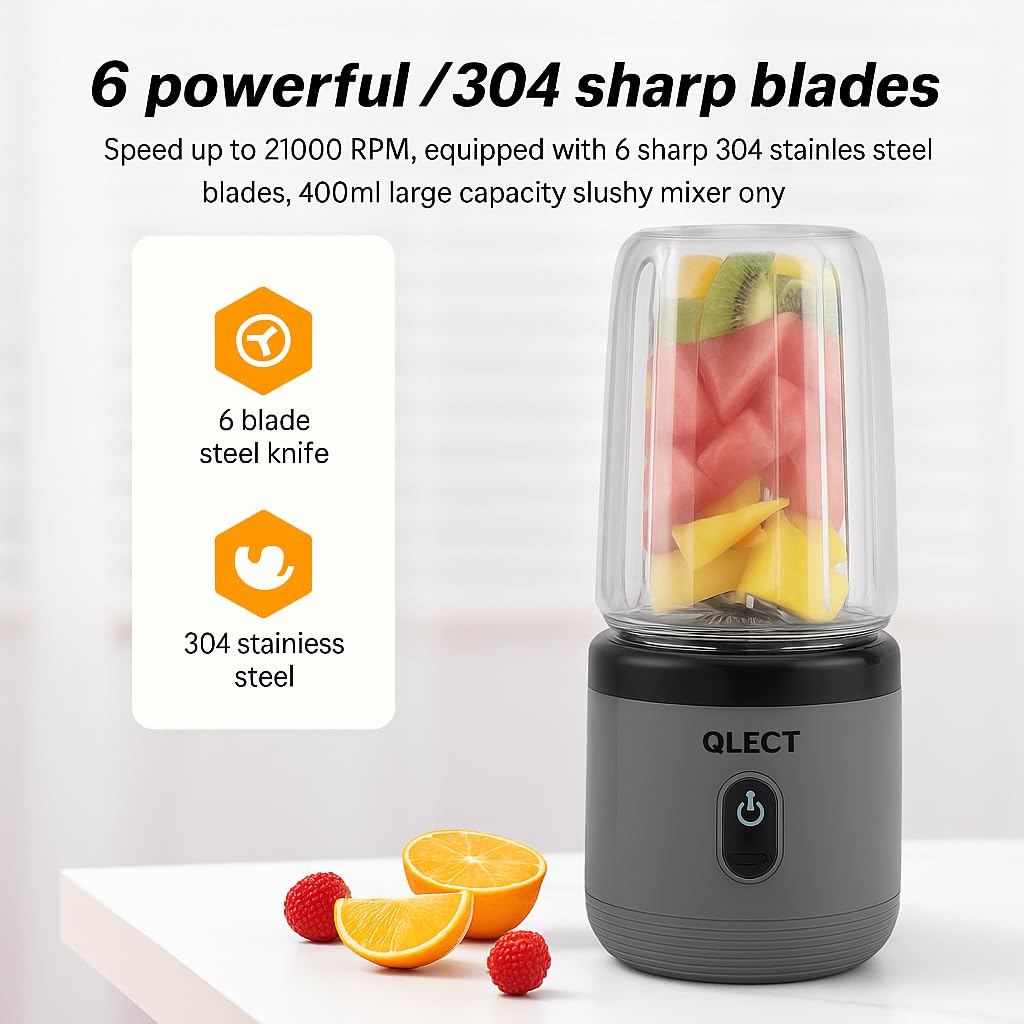 Portable Blender Electric Juicers Fruit Mixers USB Rechargeable Smoothie Mini Personal Juicer 6 Blades 3Gears With 1500 Mah Rechargeable Battery-Smoothie Blender