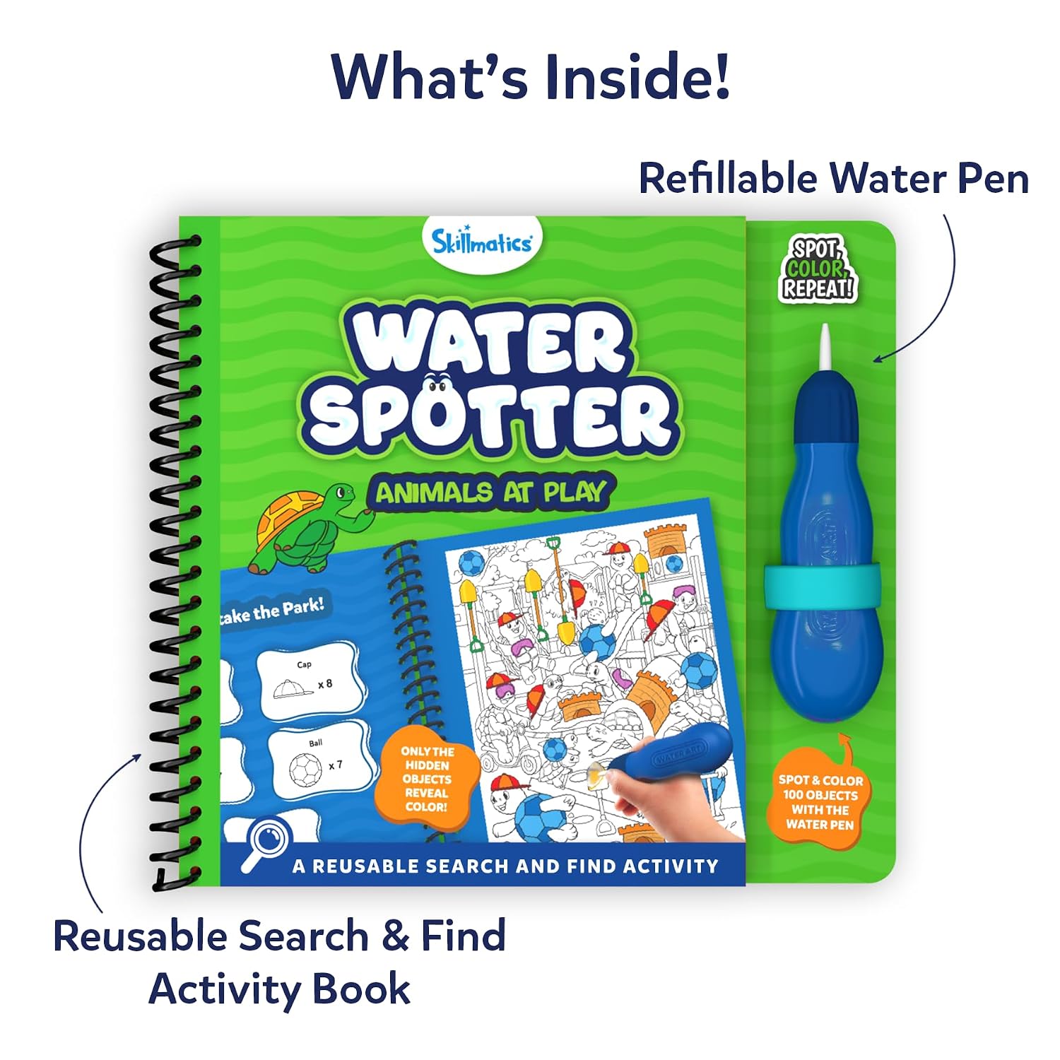 Skillmatics Reusable Search & Find Book – Water Spotter, Mess-Free Activity | Paint with Water Kit, Learning Activity, Animals, Screen-Free Fun, Travel Toy, Gifts for Boys & Girls Ages 4, 5, 6, 7, 8