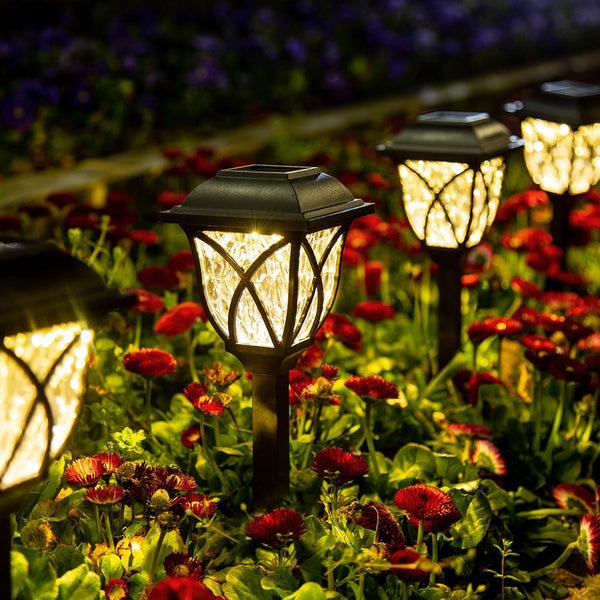 BYCRAY 6 Pack Solar Garden Pathway Lights, Solar Garden Lights, Waterproof Auto On/Off, Solar LED Lights for Garden, Patio, Pathway, Walkway (Warm White)