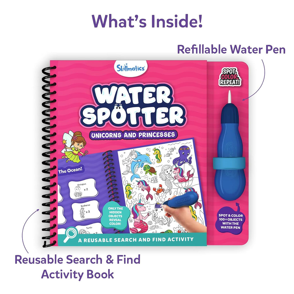 Skillmatics Reusable Search & Find Book – Water Spotter, Mess-Free Activity | Paint with Water Kit, Learning Activity, Animals, Screen-Free Fun, Travel Toy, Gifts for Boys & Girls Ages 4, 5, 6, 7, 8