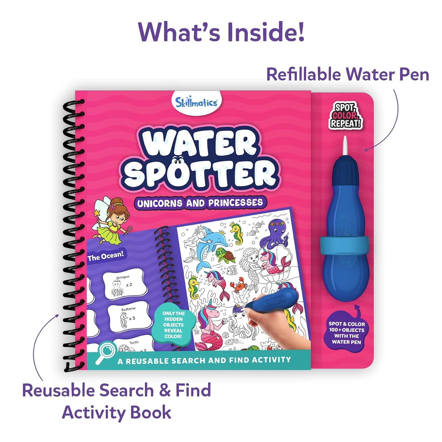 Skillmatics Reusable Search & Find Book – Water Spotter, Mess-Free Activity | Paint with Water Kit, Learning Activity, Animals, Screen-Free Fun, Travel Toy, Gifts for Boys & Girls Ages 4, 5, 6, 7, 8