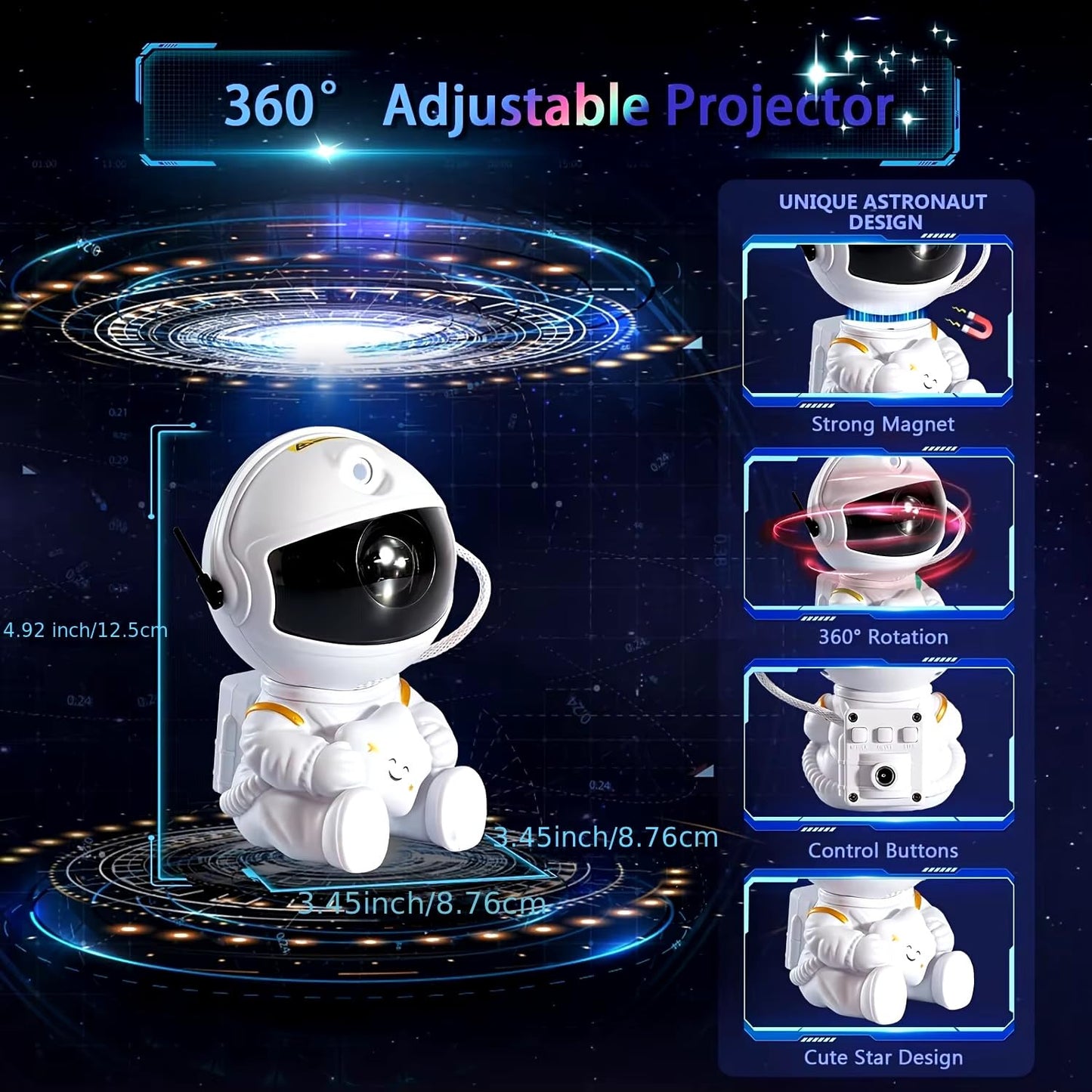 Astronaut Galaxy Projector Night Light – 360° Rotating Nebula Star Projector with Remote Control, Timer & Adjustable Head – Space Lamp for Kids’ Bedroom, Gifts, Gaming Room, Home & Décor