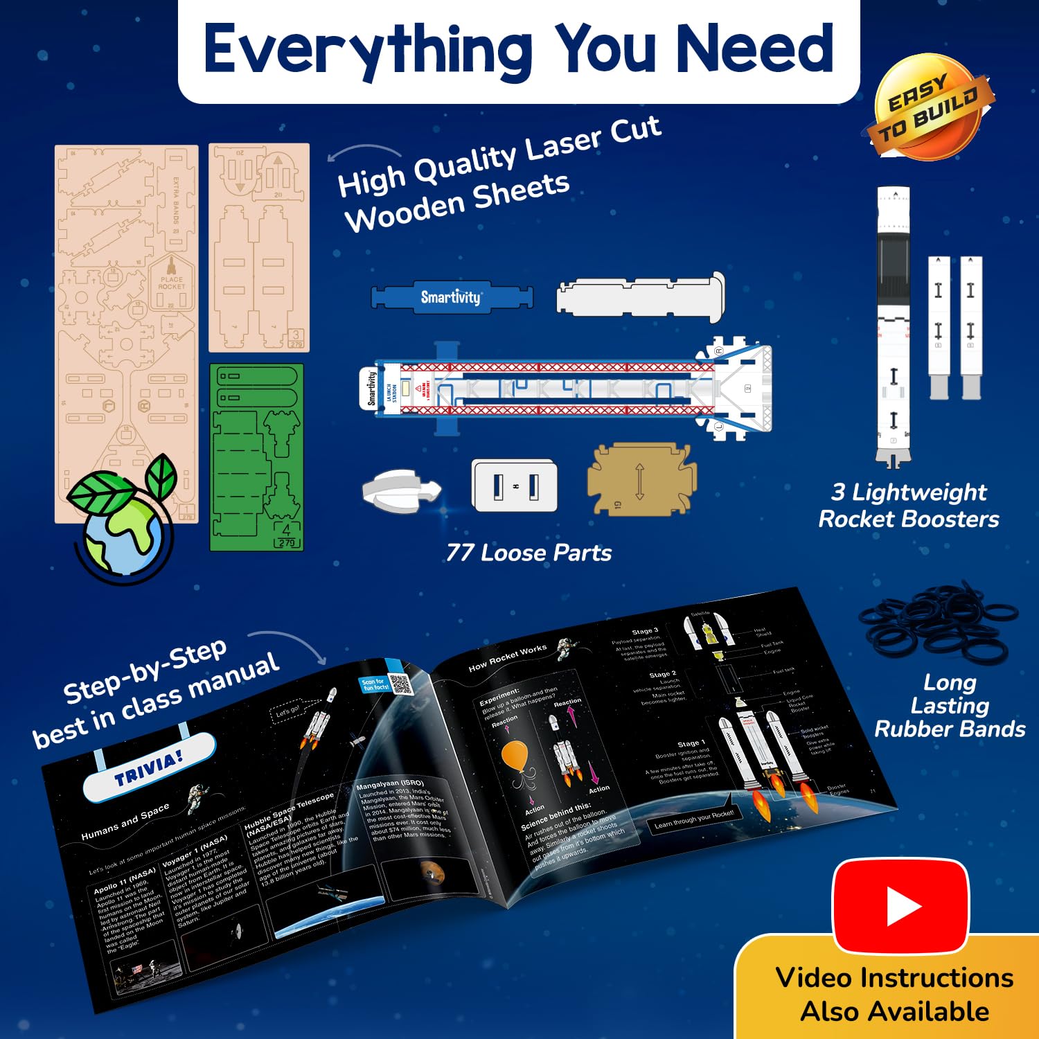 Smartivity DIY Rocket Launcher Kit for Kids 6, 7, 8, 9, 10, 11, 12 Years Old | Build Your Own Rocket and Launcher | Birthday Gift for Smart Kids | DIY Science Toy for Boys & Girls 6-12 Year