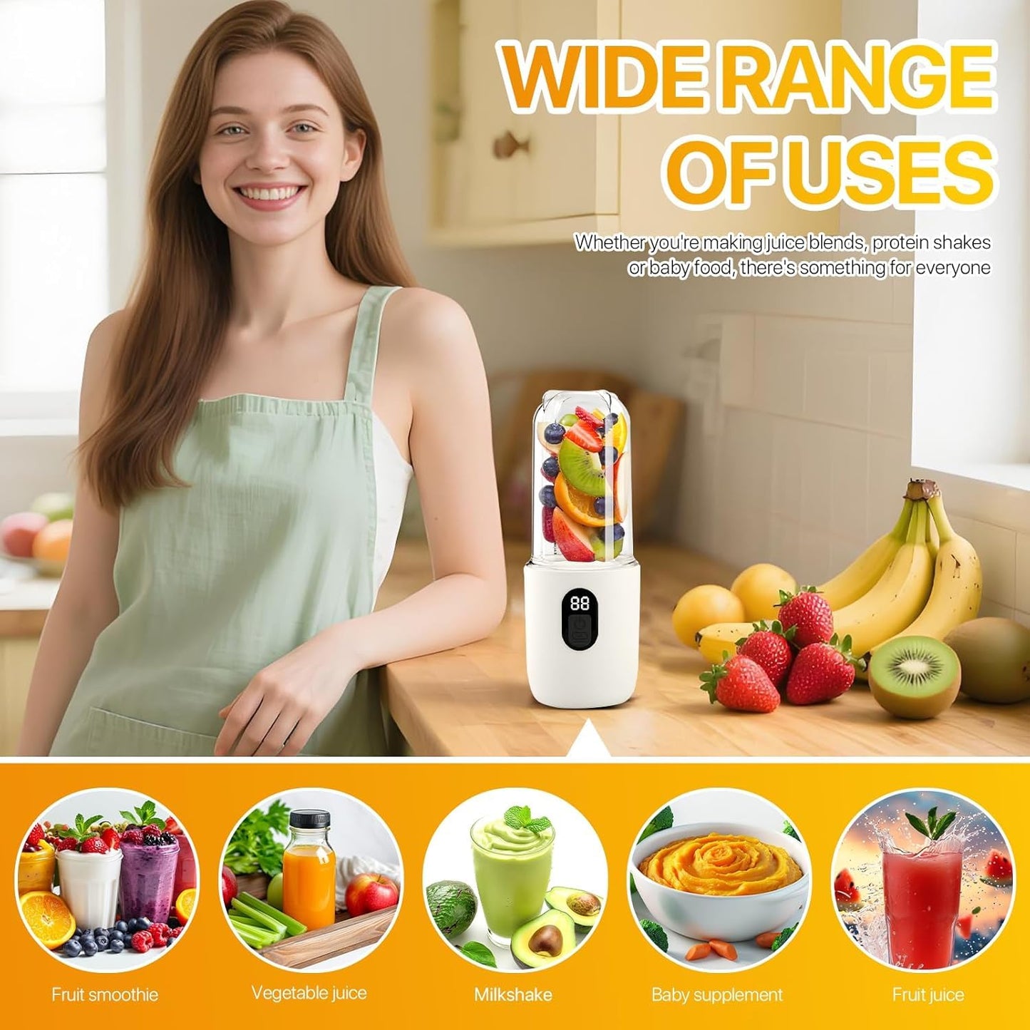Portable Blender Electric Juicers Fruit Mixers USB Rechargeable Smoothie Mini Personal Juicer 6 Blades 3Gears With 1500 Mah Rechargeable Battery-Smoothie Blender