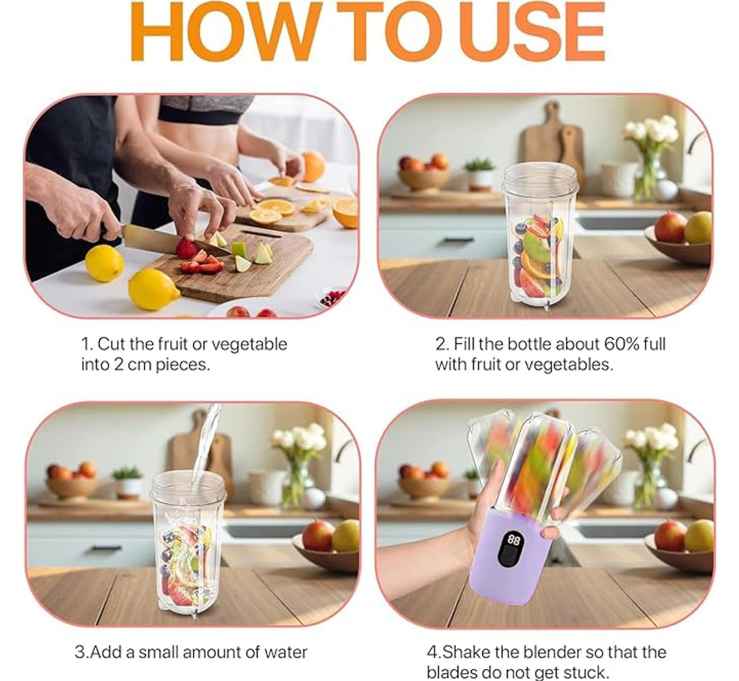 Portable Blender Electric Juicers Fruit Mixers USB Rechargeable Smoothie Mini Personal Juicer 6 Blades 3Gears With 1500 Mah Rechargeable Battery-Smoothie Blender
