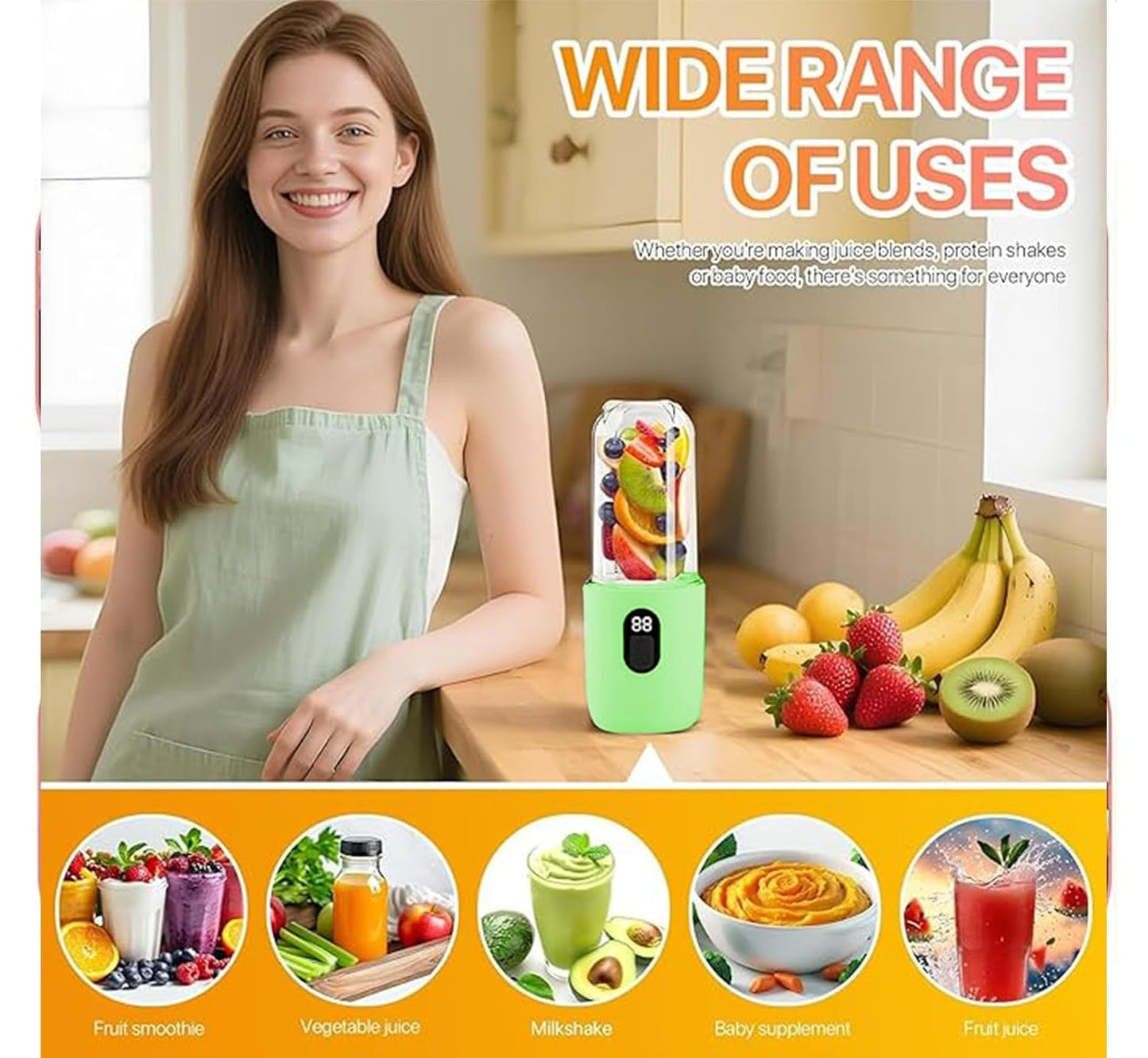 Portable Blender Electric Juicers Fruit Mixers USB Rechargeable Smoothie Mini Personal Juicer 6 Blades 3Gears With 1500 Mah Rechargeable Battery-Smoothie Blender