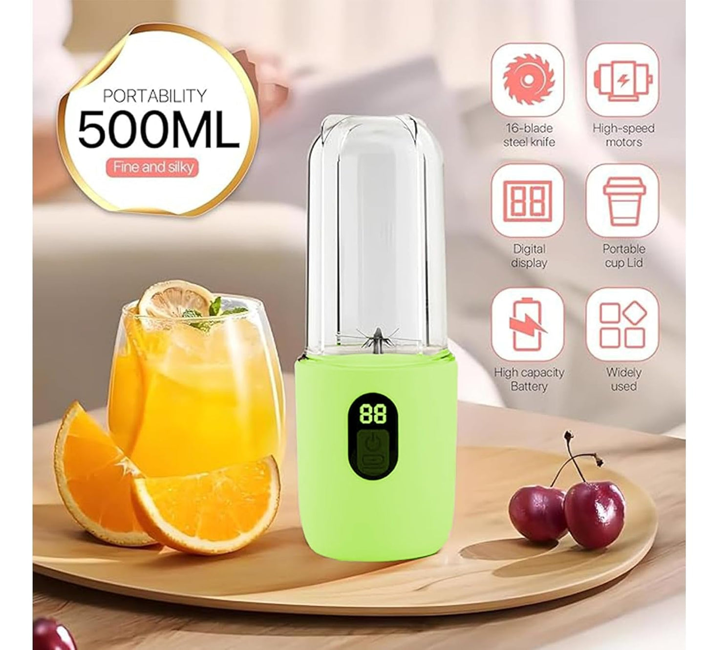 Portable Blender Electric Juicers Fruit Mixers USB Rechargeable Smoothie Mini Personal Juicer 6 Blades 3Gears With 1500 Mah Rechargeable Battery-Smoothie Blender