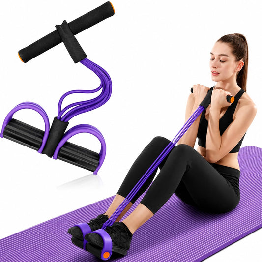 Yoga Pedal Puller Resistance Band, 4 Tube Natural Rubber Pedal Exerciser for Home Workout, Full Body Exercise Equipment for Abs Arms Legs Stretching and Strength Training for Men & Women (Multicolor)