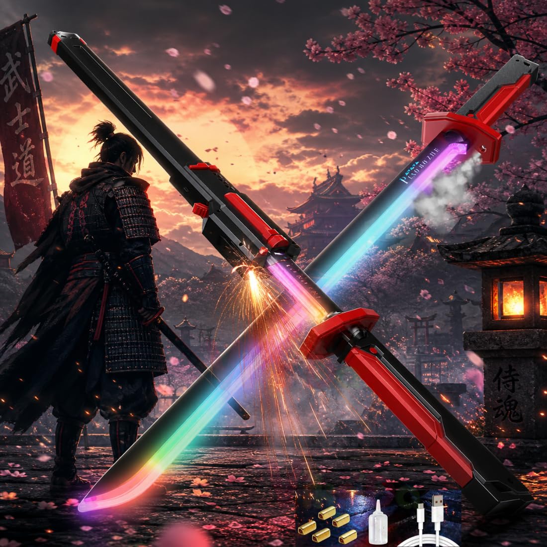 Neon Sword Spark Blade Toy with Hit Sensor, Sound & Fog Effect, Type-C Rechargeable / double edged spinning sword also available same effects as sword