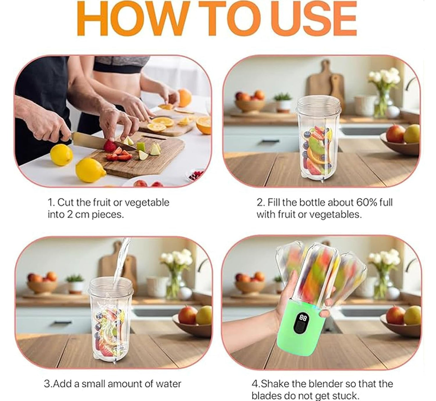 Portable Blender Electric Juicers Fruit Mixers USB Rechargeable Smoothie Mini Personal Juicer 6 Blades 3Gears With 1500 Mah Rechargeable Battery-Smoothie Blender