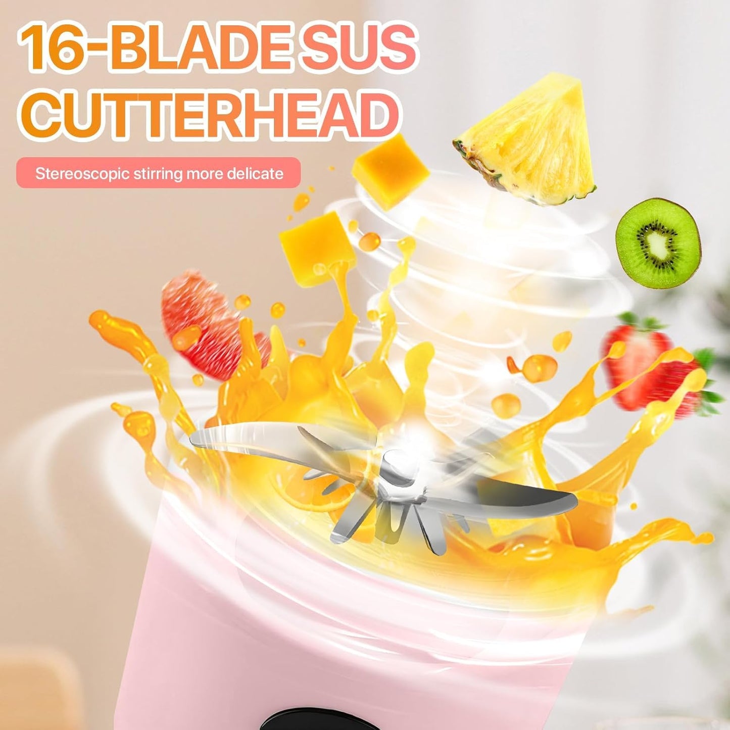 Portable Blender Electric Juicers Fruit Mixers USB Rechargeable Smoothie Mini Personal Juicer 6 Blades 3Gears With 1500 Mah Rechargeable Battery-Smoothie Blender