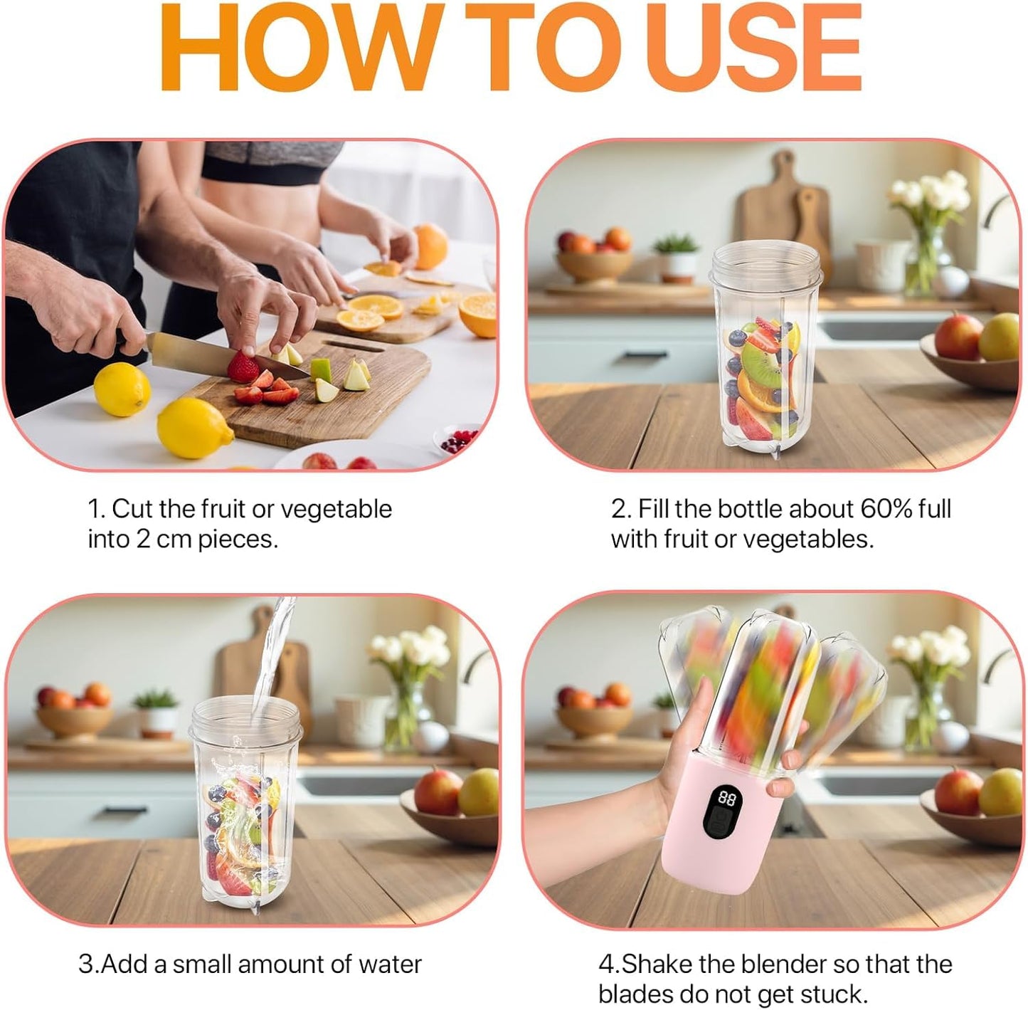 Portable Blender Electric Juicers Fruit Mixers USB Rechargeable Smoothie Mini Personal Juicer 6 Blades 3Gears With 1500 Mah Rechargeable Battery-Smoothie Blender