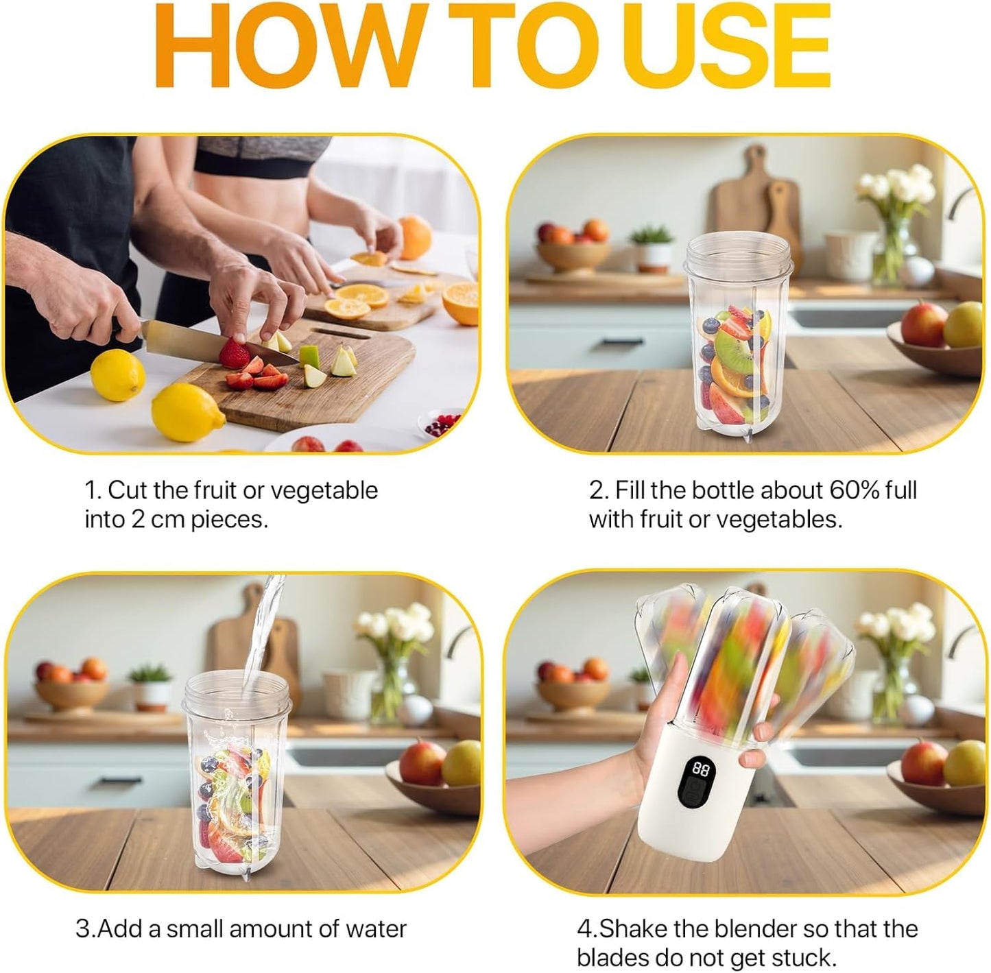 Portable Blender Electric Juicers Fruit Mixers USB Rechargeable Smoothie Mini Personal Juicer 6 Blades 3Gears With 1500 Mah Rechargeable Battery-Smoothie Blender