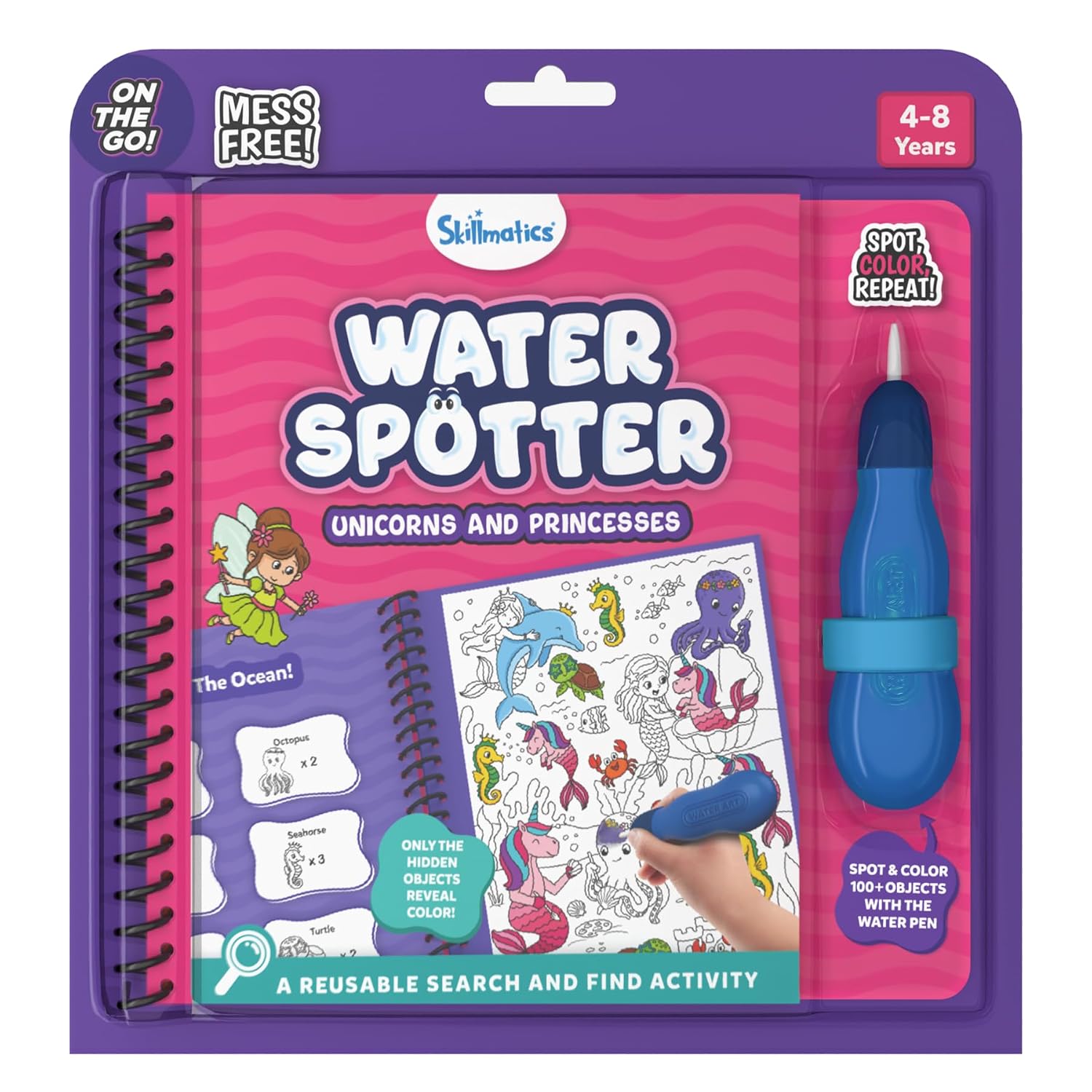 Skillmatics Reusable Search & Find Book – Water Spotter, Mess-Free Activity | Paint with Water Kit, Learning Activity, Animals, Screen-Free Fun, Travel Toy, Gifts for Boys & Girls Ages 4, 5, 6, 7, 8
