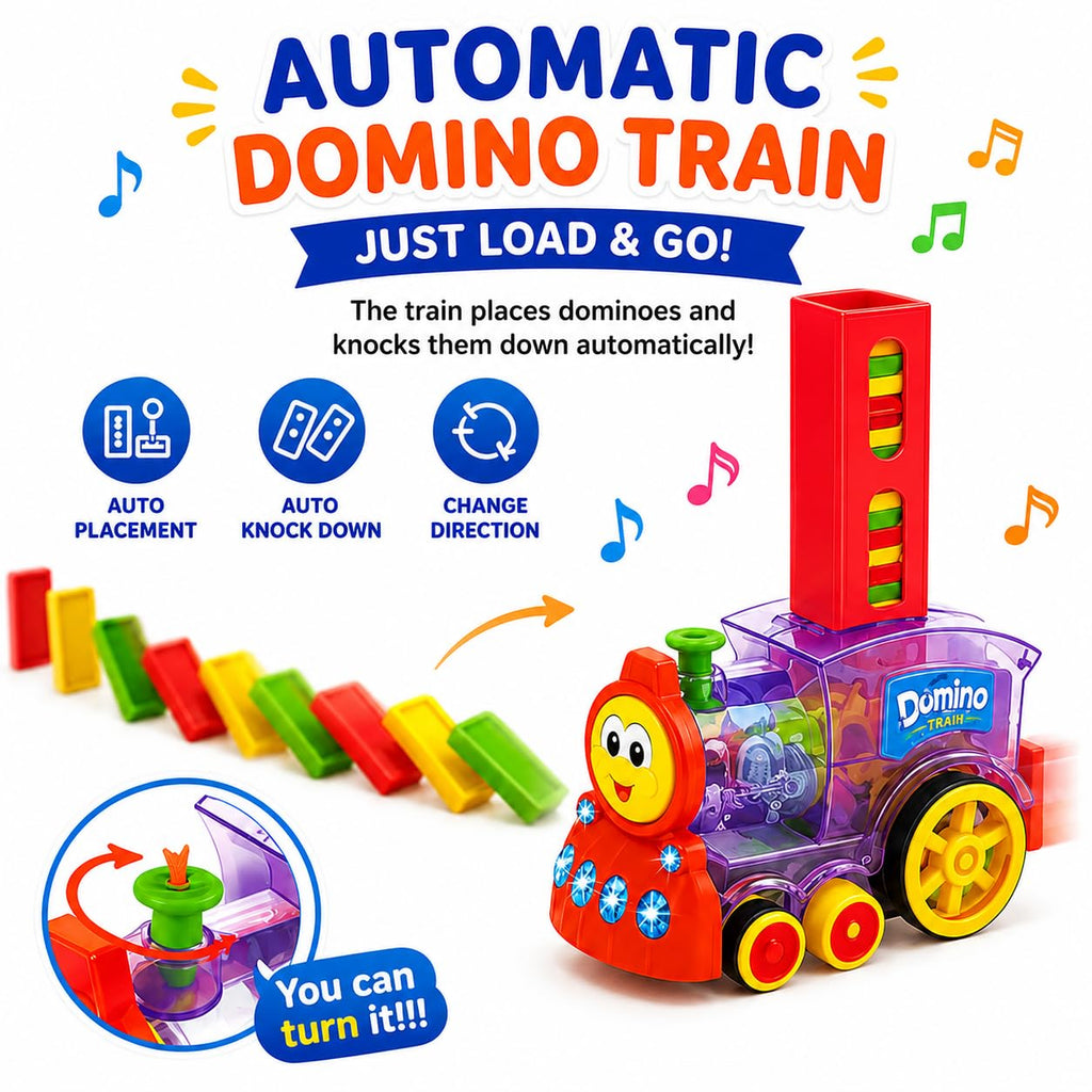 Reva Selects Domino Train Toy Set for Kids 3+ Years | 40 PCS Automatic Domino Laying Train with Lights & Sound | Educational STEM Building, Construction & Stacking Toy for Boys & Girls