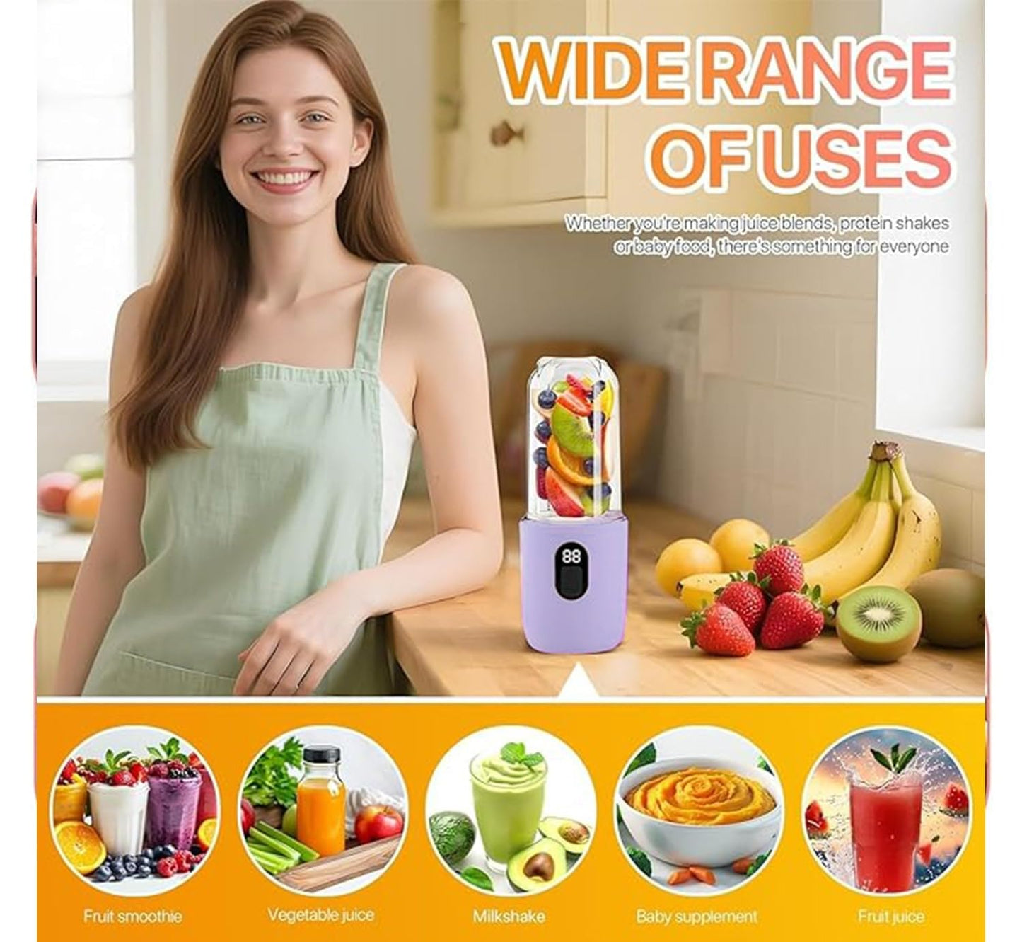 Portable Blender Electric Juicers Fruit Mixers USB Rechargeable Smoothie Mini Personal Juicer 6 Blades 3Gears With 1500 Mah Rechargeable Battery-Smoothie Blender