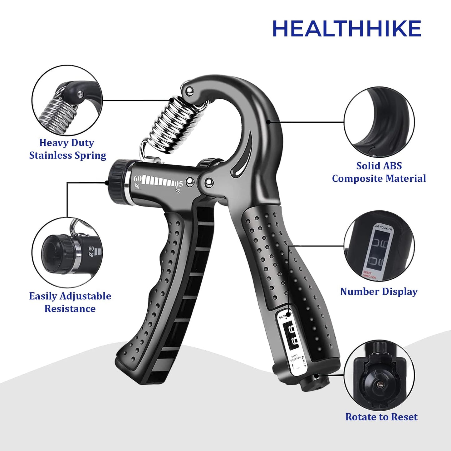 Hand Gripper 60 kg Adjustable with Counter for Grip Strengthener | Hand Exercise Equipment, Handgripper for Forearm Exercise, Power Grip Strength, Finger Pressure, Gym Workout for Men & Women