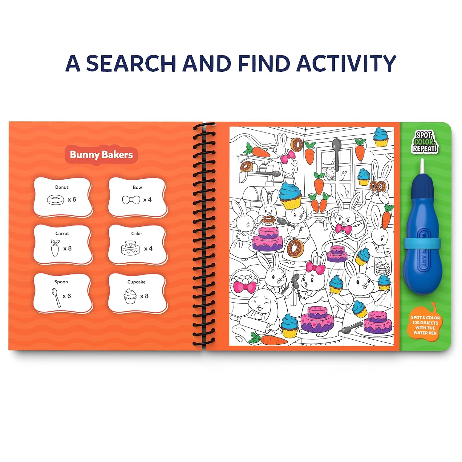Skillmatics Reusable Search & Find Book – Water Spotter, Mess-Free Activity | Paint with Water Kit, Learning Activity, Animals, Screen-Free Fun, Travel Toy, Gifts for Boys & Girls Ages 4, 5, 6, 7, 8
