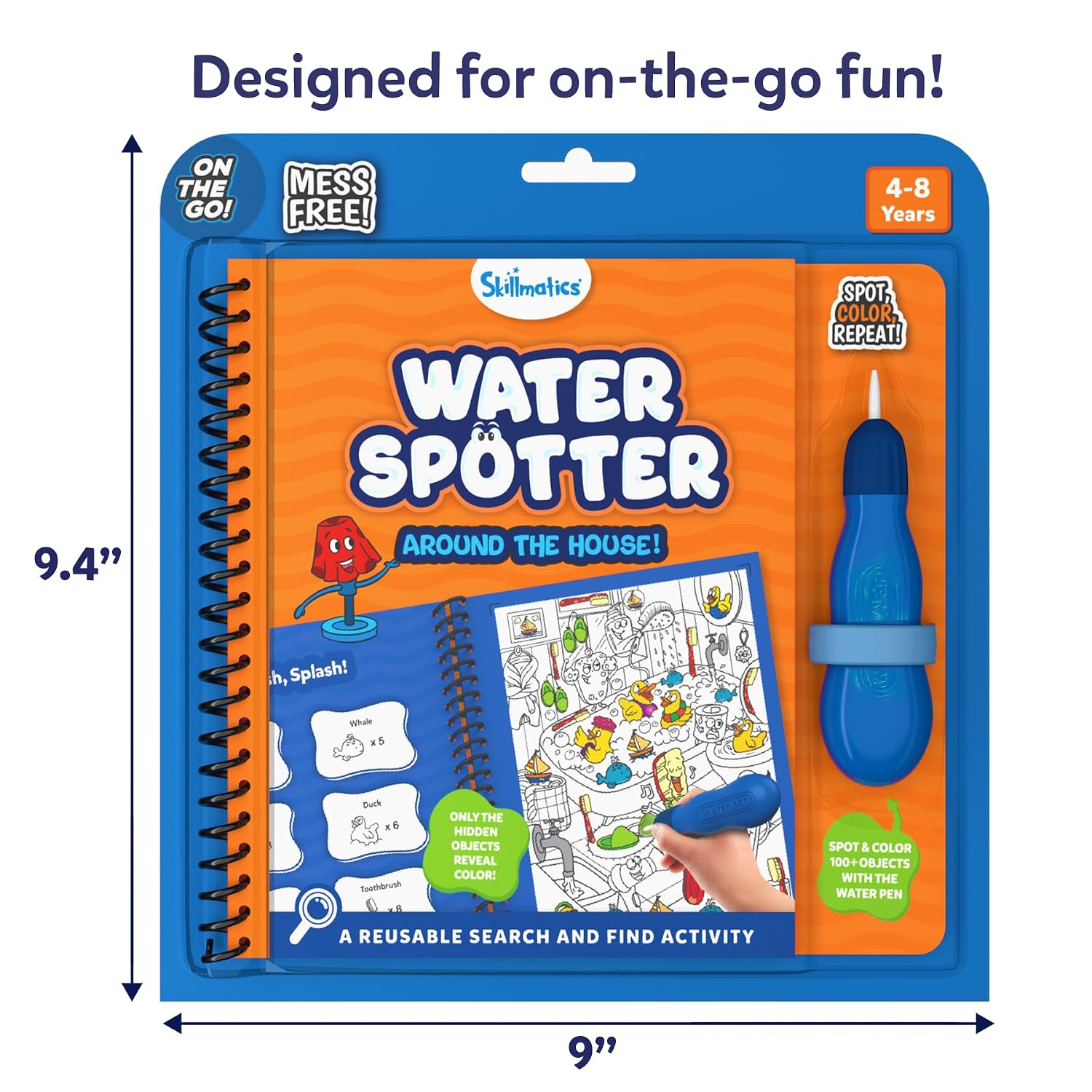 Skillmatics Reusable Search & Find Book – Water Spotter, Mess-Free Activity | Paint with Water Kit, Learning Activity, Animals, Screen-Free Fun, Travel Toy, Gifts for Boys & Girls Ages 4, 5, 6, 7, 8