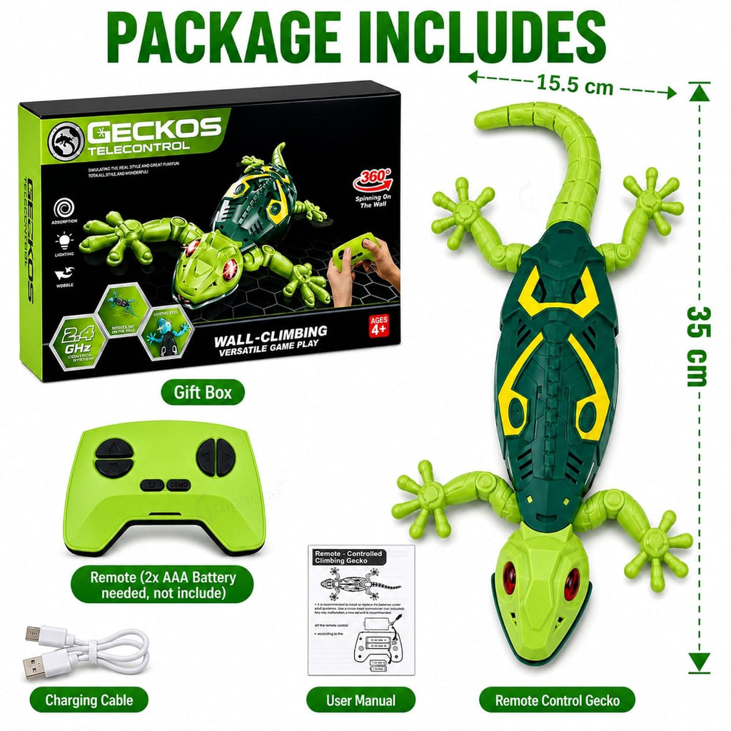GRAPHENE Wall Climbing RC Toy with Remote Control Rechargeable Creepy Crawler Climbs Walls & Ceilings 360° Stunt RC Glowing LED Eyes Lizard Prank Toy for Kids Boys Girls Birthday Gift (Green)