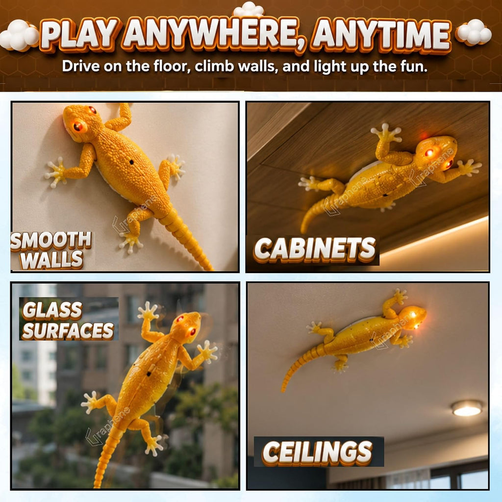 GRAPHENE Wall Climbing RC Toy with Remote Control Rechargeable Creepy Crawler Climbs Walls & Ceilings 360° Stunt RC Glowing LED Eyes Lizard Prank Toy for Kids Boys Girls Birthday Gift (Green)