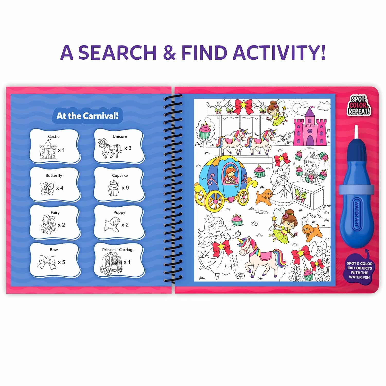 Skillmatics Reusable Search & Find Book – Water Spotter, Mess-Free Activity | Paint with Water Kit, Learning Activity, Animals, Screen-Free Fun, Travel Toy, Gifts for Boys & Girls Ages 4, 5, 6, 7, 8