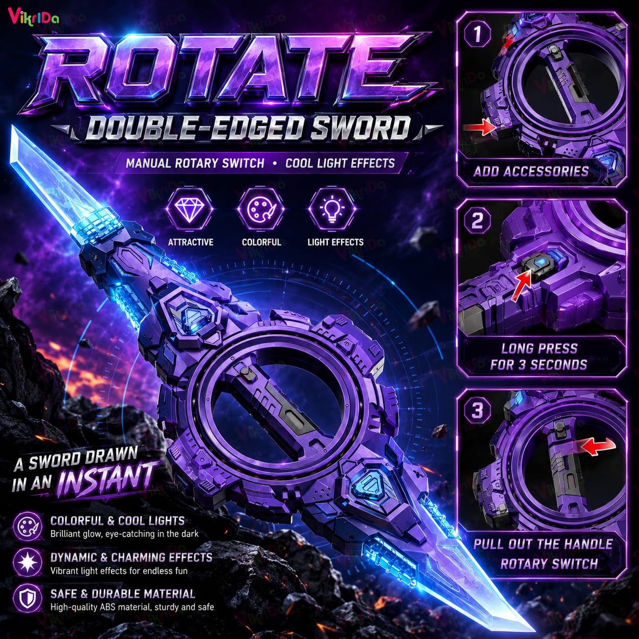 Neon Sword Spark Blade Toy with Hit Sensor, Sound & Fog Effect, Type-C Rechargeable / double edged spinning sword also available same effects as sword