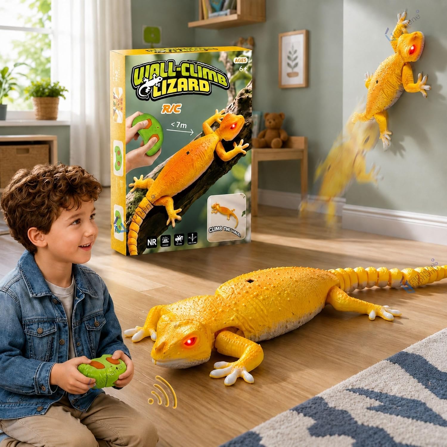 GRAPHENE Wall Climbing RC Toy with Remote Control Rechargeable Creepy Crawler Climbs Walls & Ceilings 360° Stunt RC Glowing LED Eyes Lizard Prank Toy for Kids Boys Girls Birthday Gift (Green)