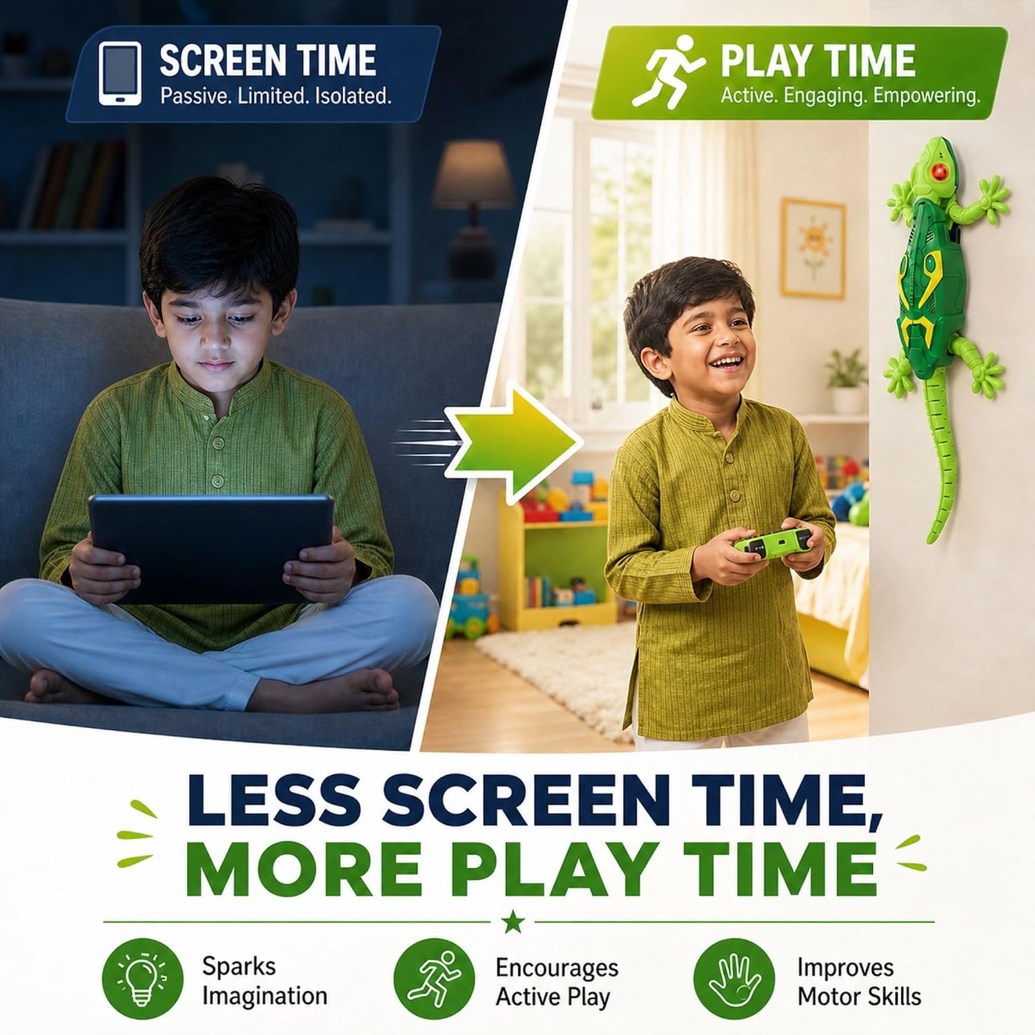 GRAPHENE Wall Climbing RC Toy with Remote Control Rechargeable Creepy Crawler Climbs Walls & Ceilings 360° Stunt RC Glowing LED Eyes Lizard Prank Toy for Kids Boys Girls Birthday Gift (Green)