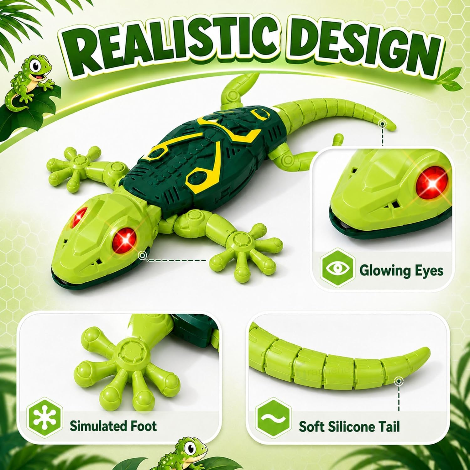 GRAPHENE Wall Climbing RC Toy with Remote Control Rechargeable Creepy Crawler Climbs Walls & Ceilings 360° Stunt RC Glowing LED Eyes Lizard Prank Toy for Kids Boys Girls Birthday Gift (Green)