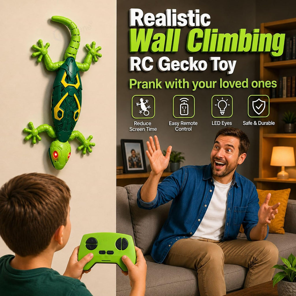 GRAPHENE Wall Climbing RC Toy with Remote Control Rechargeable Creepy Crawler Climbs Walls & Ceilings 360° Stunt RC Glowing LED Eyes Lizard Prank Toy for Kids Boys Girls Birthday Gift (Green)