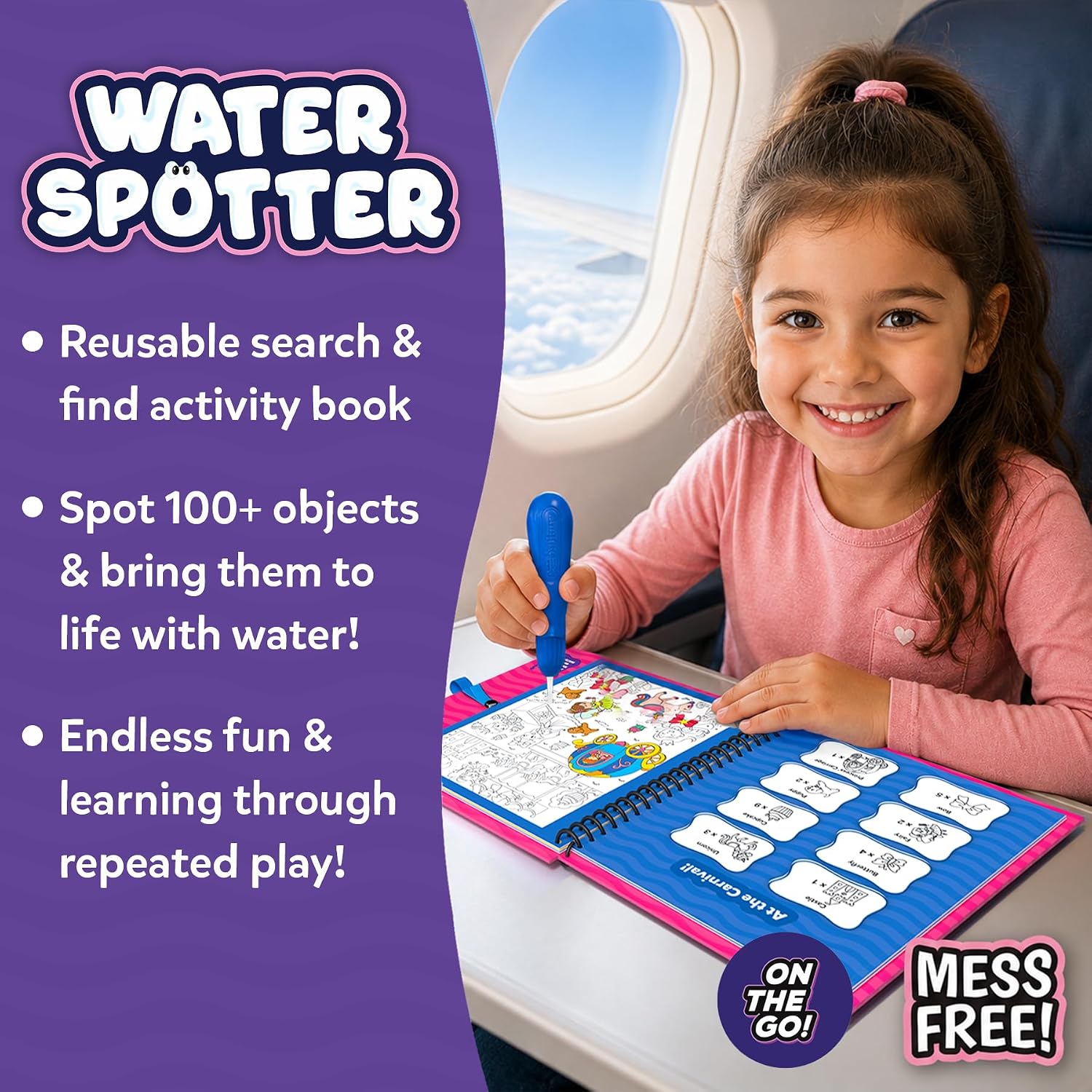 Skillmatics Reusable Search & Find Book – Water Spotter, Mess-Free Activity | Paint with Water Kit, Learning Activity, Animals, Screen-Free Fun, Travel Toy, Gifts for Boys & Girls Ages 4, 5, 6, 7, 8
