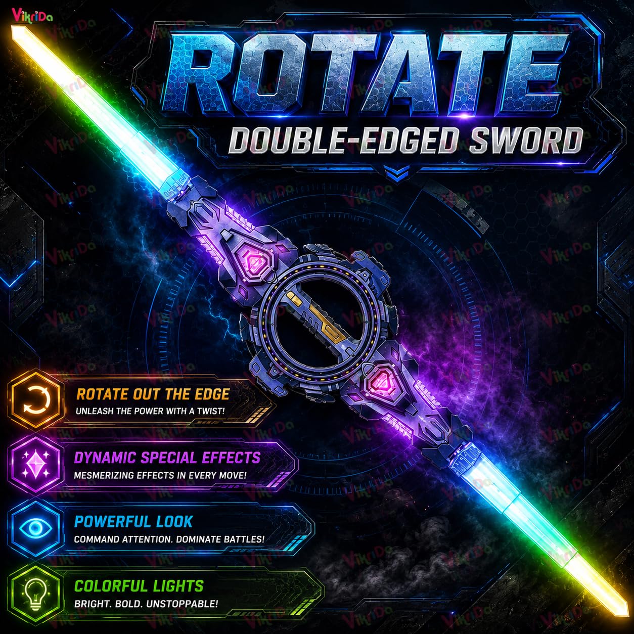 Neon Sword Spark Blade Toy with Hit Sensor, Sound & Fog Effect, Type-C Rechargeable / double edged spinning sword also available same effects as sword