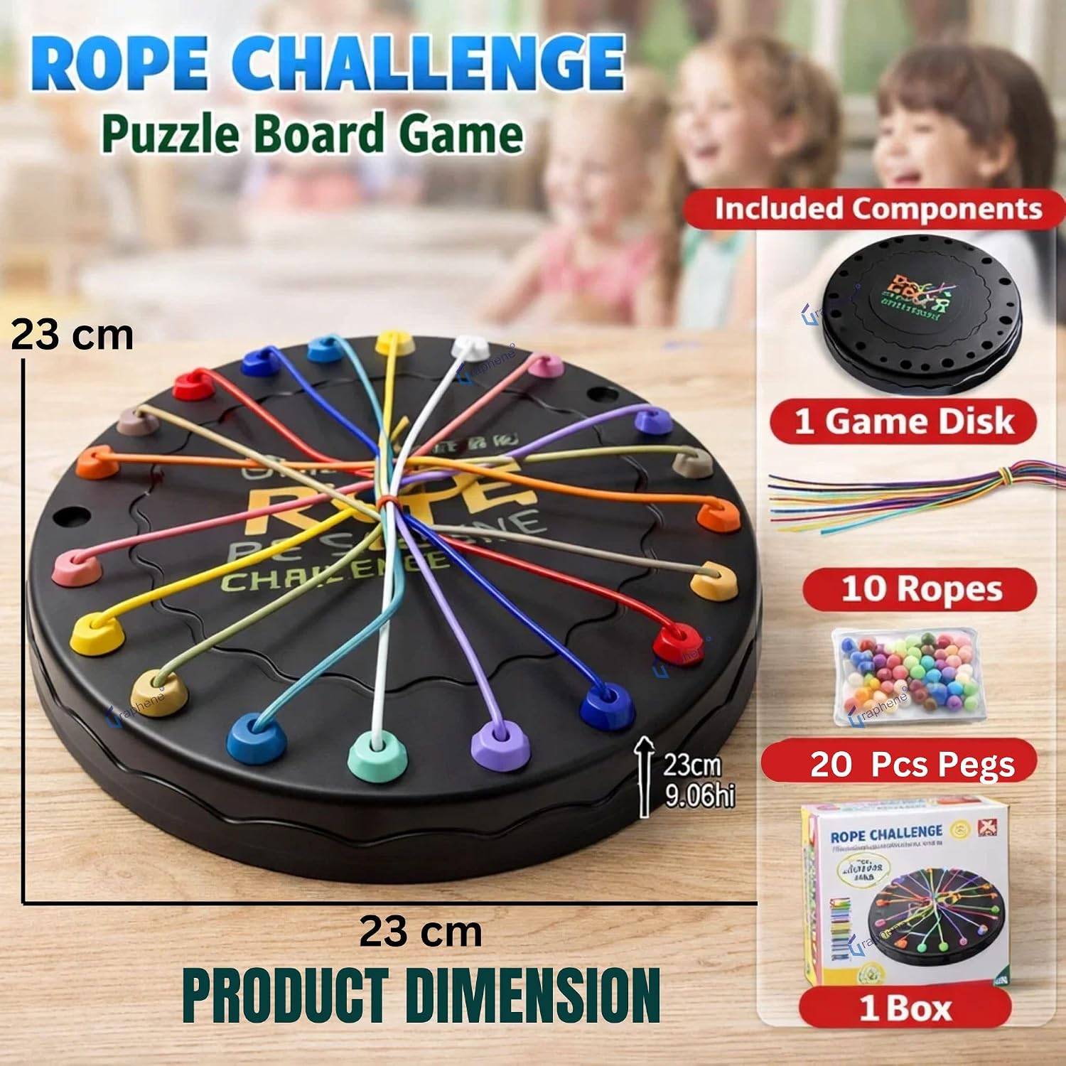 GRAPHENE Rope Challenge Puzzle Board Game for Kids Adults 5-14 Years Brain Teaser Logic Multi-Level Strategy Travel Family Fun Problem-Solving Memory Development Stress Relief Educational STEM Toy