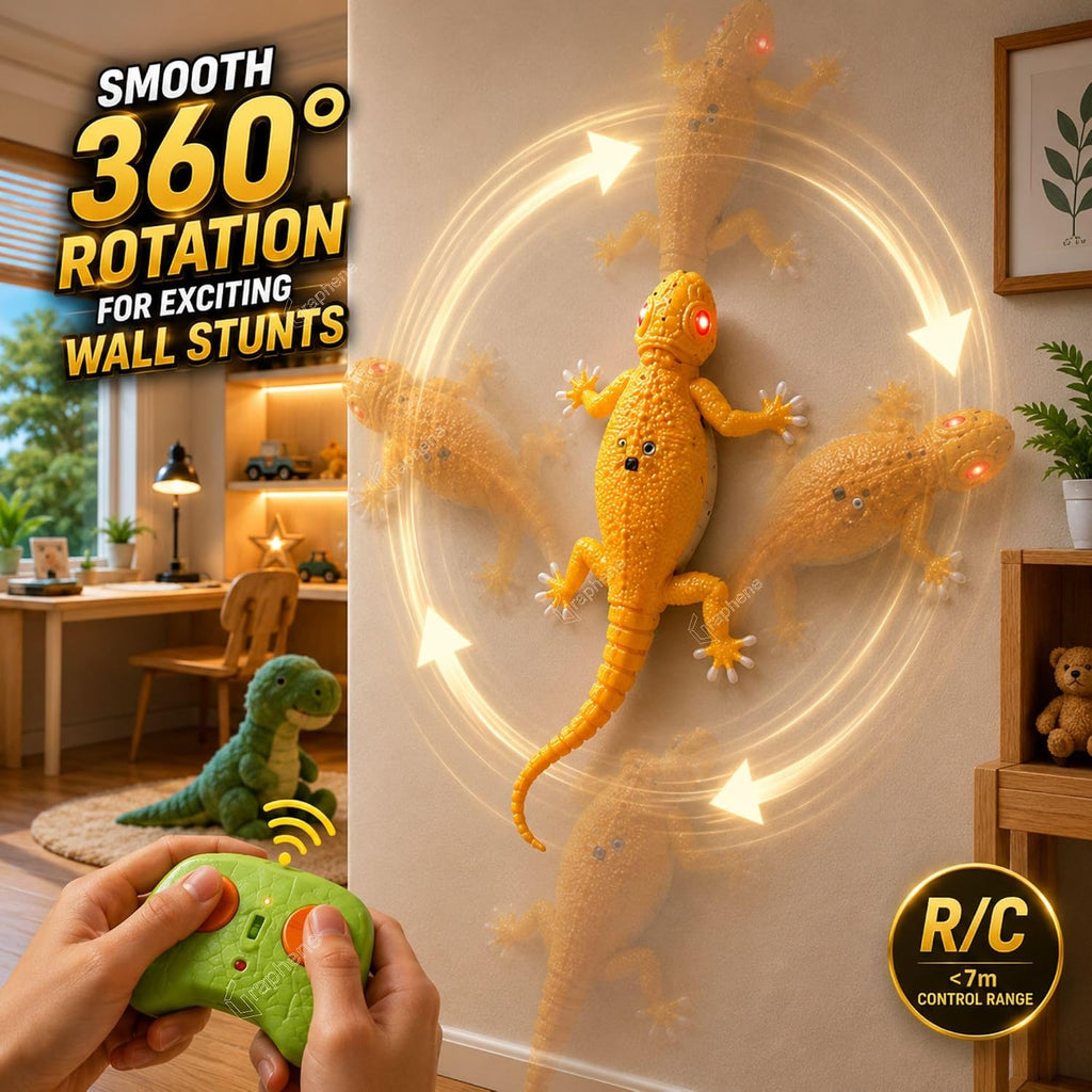 GRAPHENE Wall Climbing RC Toy with Remote Control Rechargeable Creepy Crawler Climbs Walls & Ceilings 360° Stunt RC Glowing LED Eyes Lizard Prank Toy for Kids Boys Girls Birthday Gift (Green)