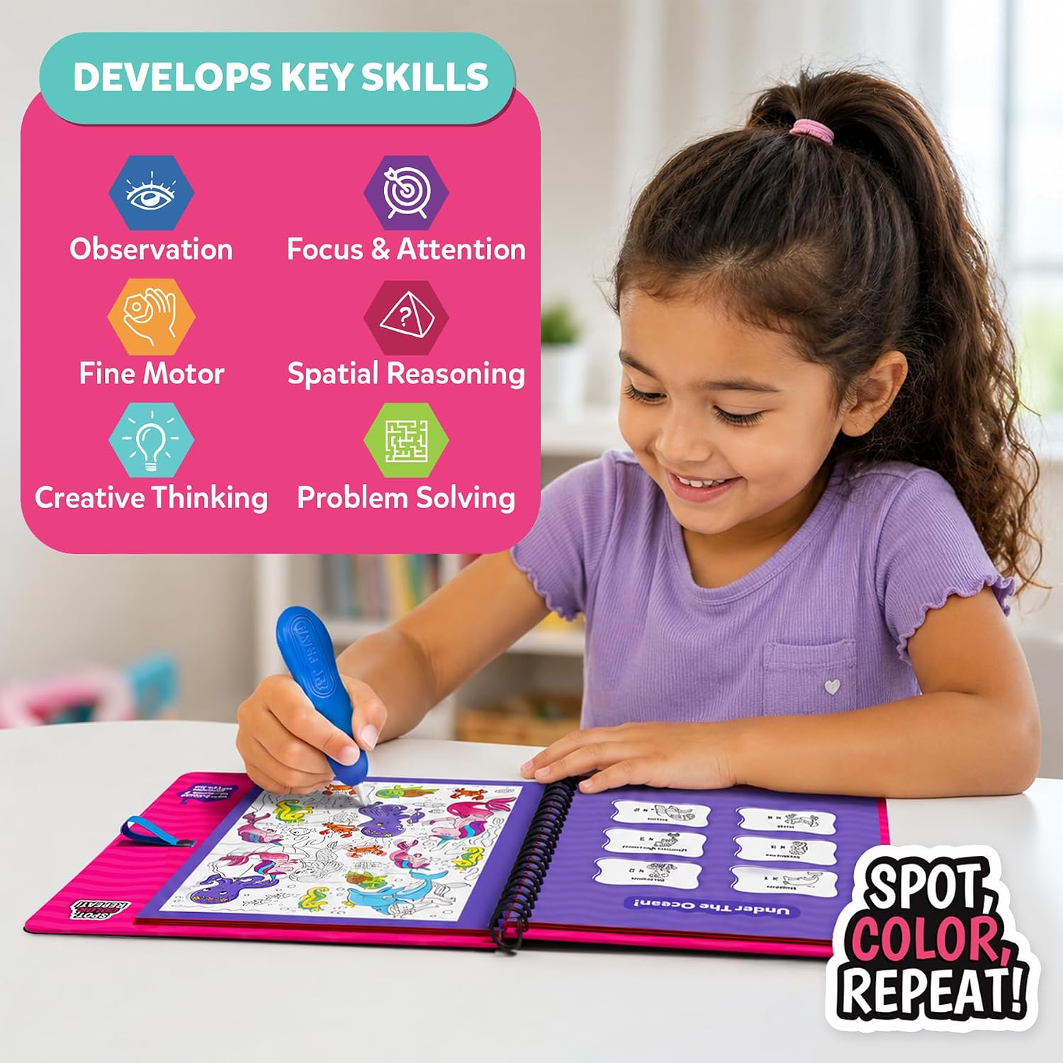 Skillmatics Reusable Search & Find Book – Water Spotter, Mess-Free Activity | Paint with Water Kit, Learning Activity, Animals, Screen-Free Fun, Travel Toy, Gifts for Boys & Girls Ages 4, 5, 6, 7, 8