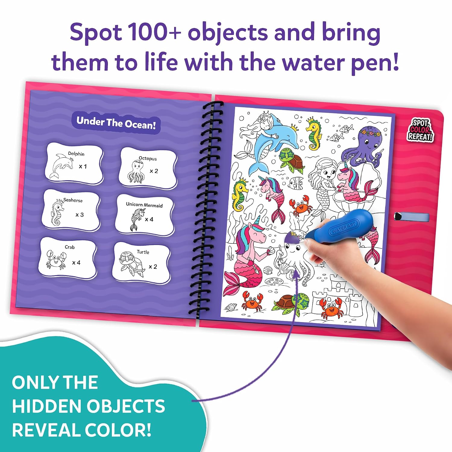 Skillmatics Reusable Search & Find Book – Water Spotter, Mess-Free Activity | Paint with Water Kit, Learning Activity, Animals, Screen-Free Fun, Travel Toy, Gifts for Boys & Girls Ages 4, 5, 6, 7, 8