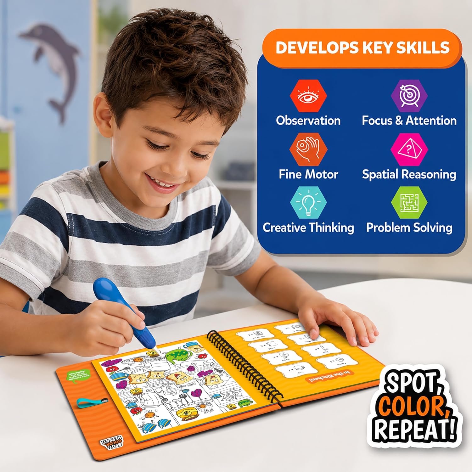 Skillmatics Reusable Search & Find Book – Water Spotter, Mess-Free Activity | Paint with Water Kit, Learning Activity, Animals, Screen-Free Fun, Travel Toy, Gifts for Boys & Girls Ages 4, 5, 6, 7, 8