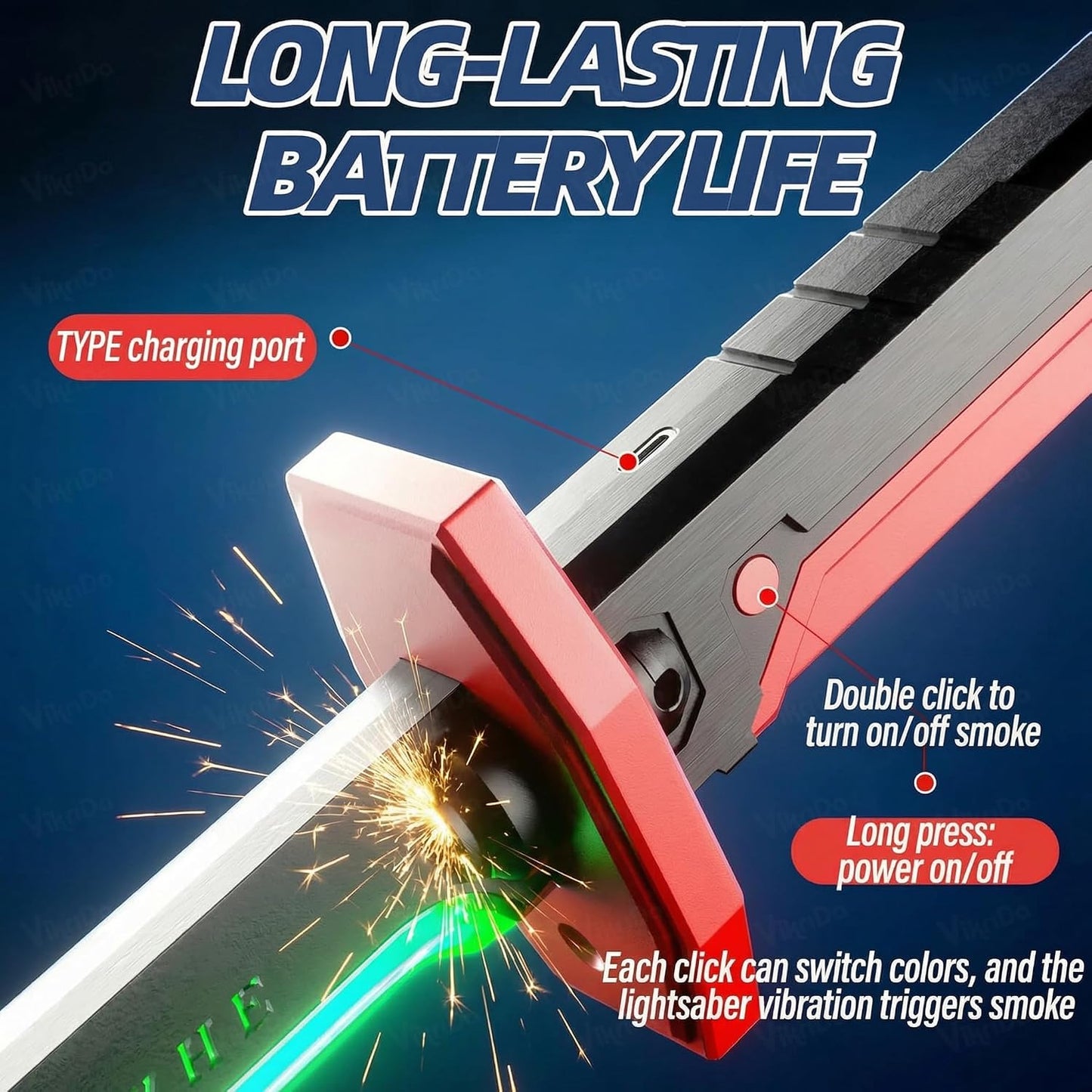 Neon Sword Spark Blade Toy with Hit Sensor, Sound & Fog Effect, Type-C Rechargeable / double edged spinning sword also available same effects as sword