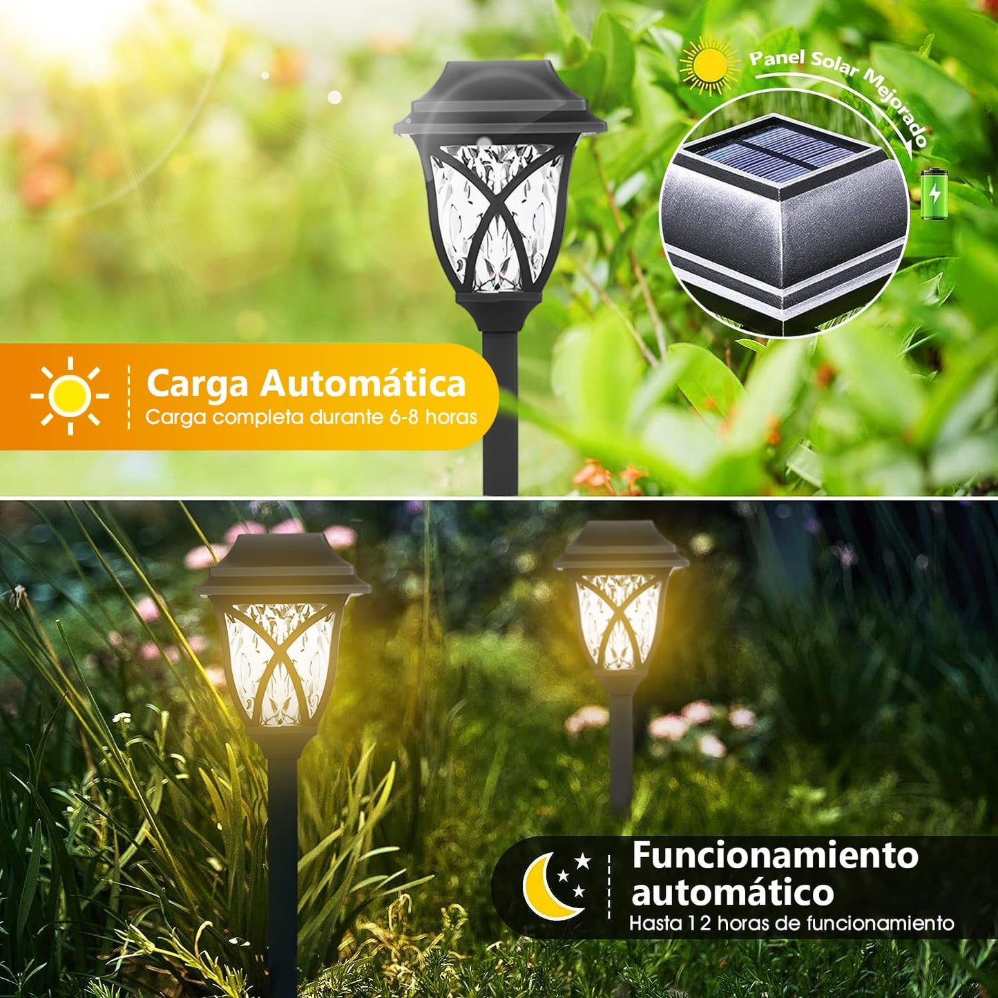 BYCRAY 6 Pack Solar Garden Pathway Lights, Solar Garden Lights, Waterproof Auto On/Off, Solar LED Lights for Garden, Patio, Pathway, Walkway (Warm White)