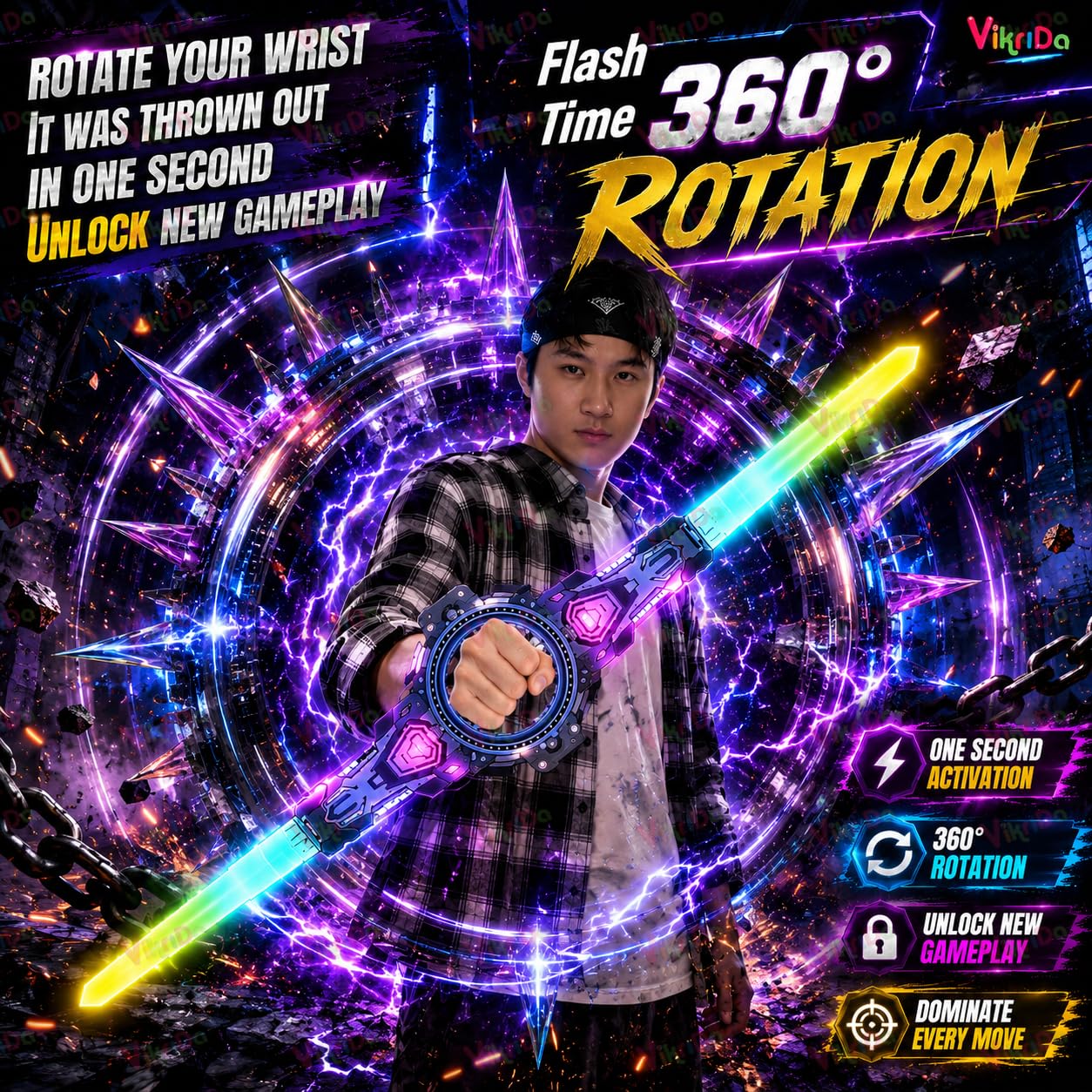 Neon Sword Spark Blade Toy with Hit Sensor, Sound & Fog Effect, Type-C Rechargeable / double edged spinning sword also available same effects as sword