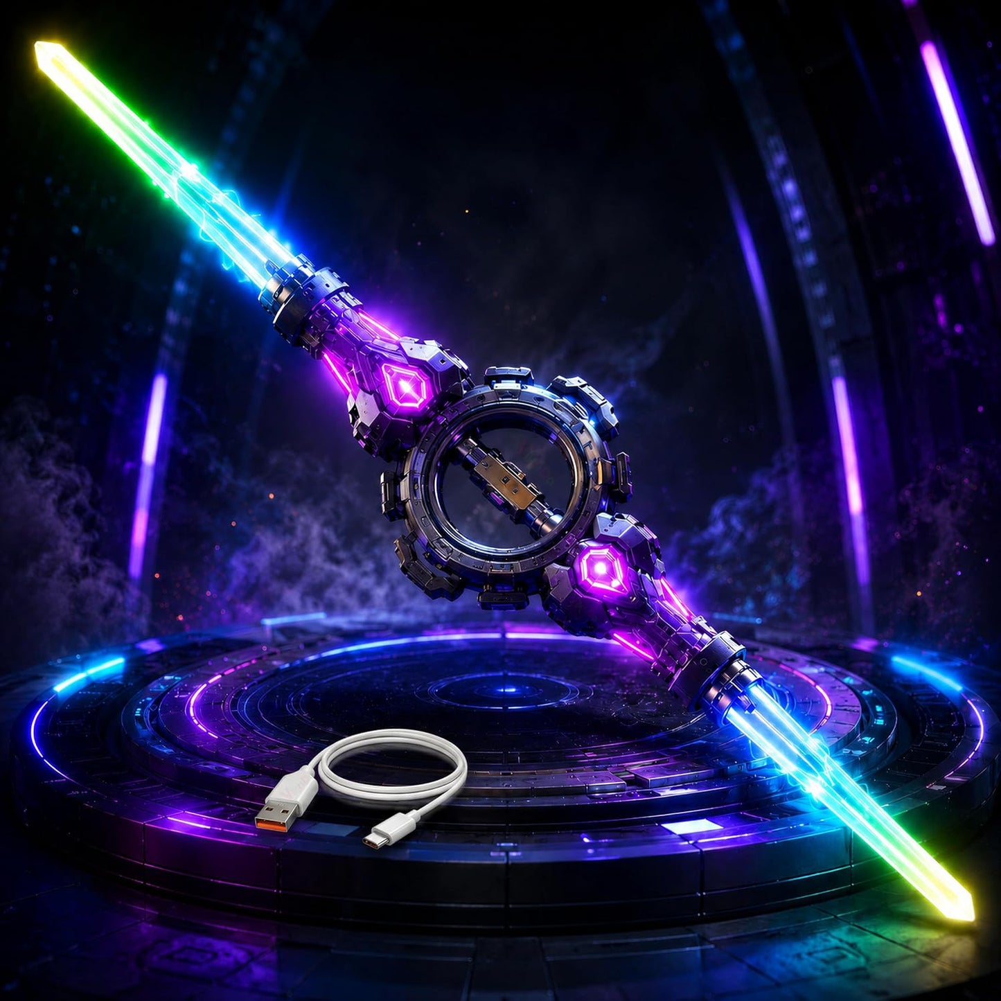 Neon Sword Spark Blade Toy with Hit Sensor, Sound & Fog Effect, Type-C Rechargeable / double edged spinning sword also available same effects as sword