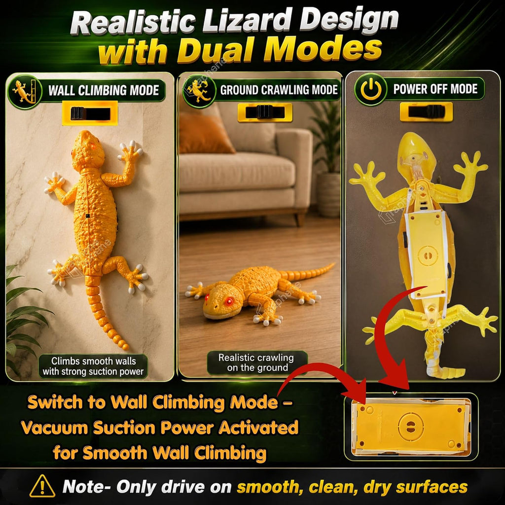 GRAPHENE Wall Climbing RC Toy with Remote Control Rechargeable Creepy Crawler Climbs Walls & Ceilings 360° Stunt RC Glowing LED Eyes Lizard Prank Toy for Kids Boys Girls Birthday Gift (Green)