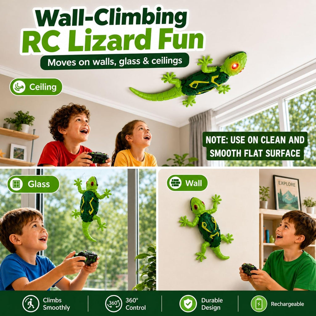 GRAPHENE Wall Climbing RC Toy with Remote Control Rechargeable Creepy Crawler Climbs Walls & Ceilings 360° Stunt RC Glowing LED Eyes Lizard Prank Toy for Kids Boys Girls Birthday Gift (Green)
